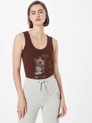 Ed Hardy Top 'NEW YORK CITY' in Brown: front