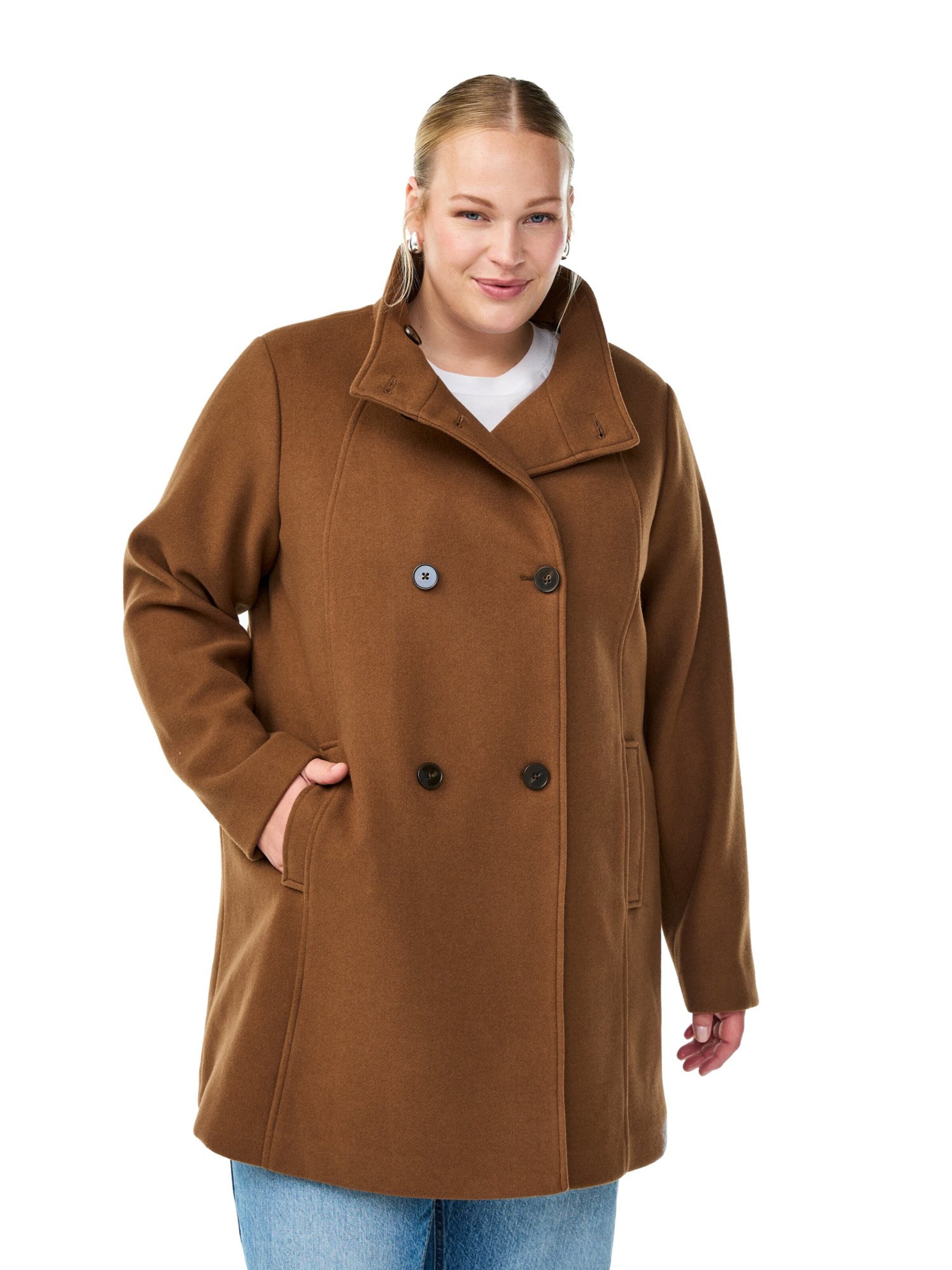 Zizzi Übergangsmantel 'CACALLIE' in Braun: Vorderseite