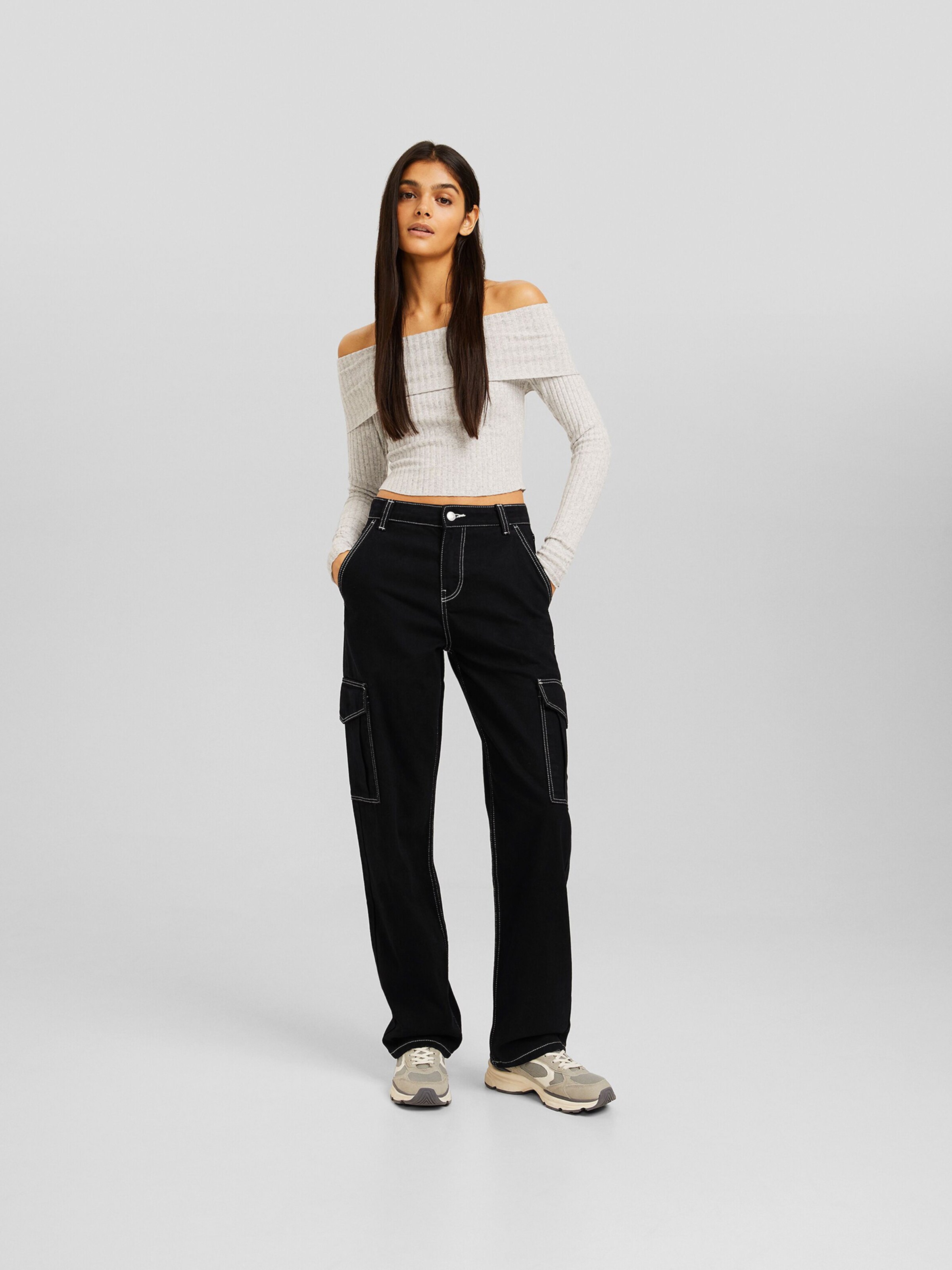 Loosefit Jeans cargo Bershka en Noir ABOUT YOU