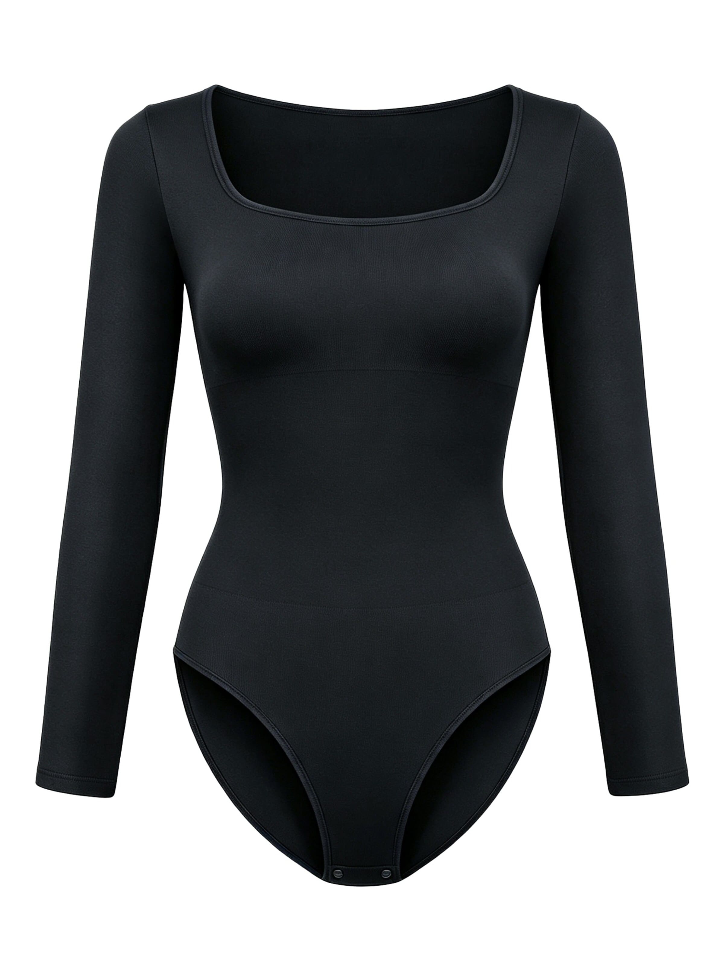 cfab - Body moldeador 'Clean Longsleeve Squareneck Sculpting Bodysuit with Slip' en negro: frente