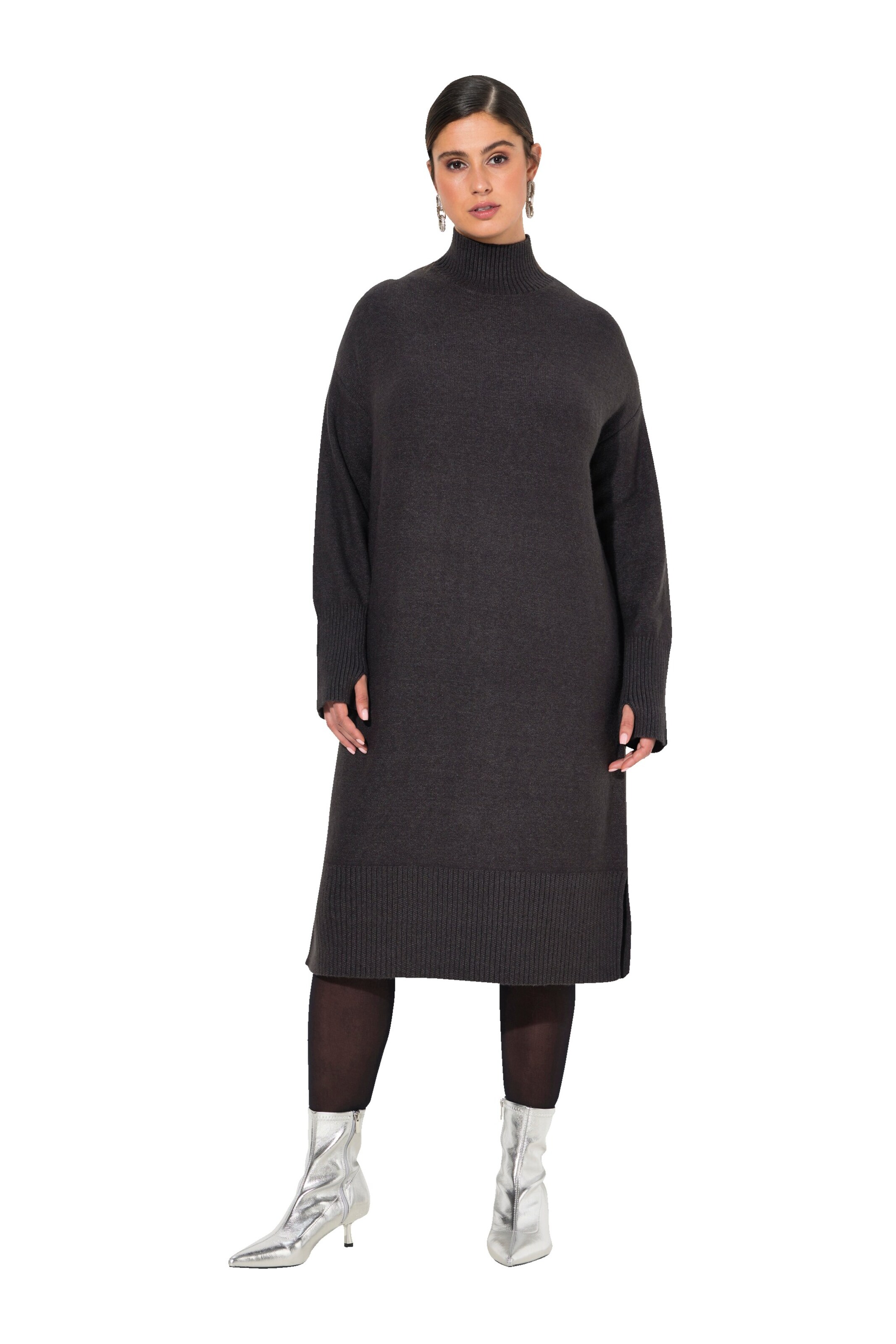 Ulla Popken Gebreide jurk in Grijs: voorkant