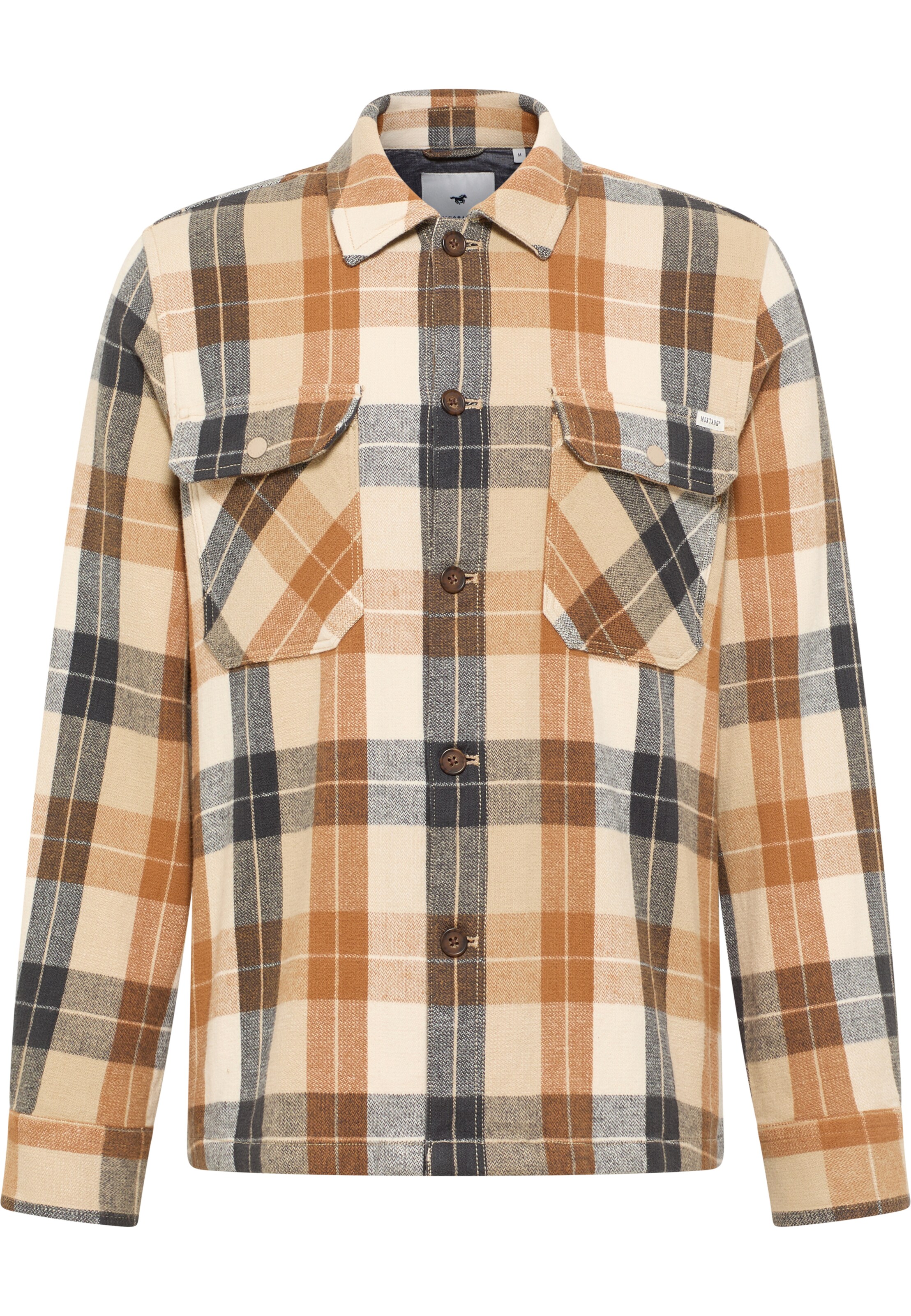 MUSTANG Button Up Shirt 'Dayton' in S in Light beige / Brown / Black, Item view