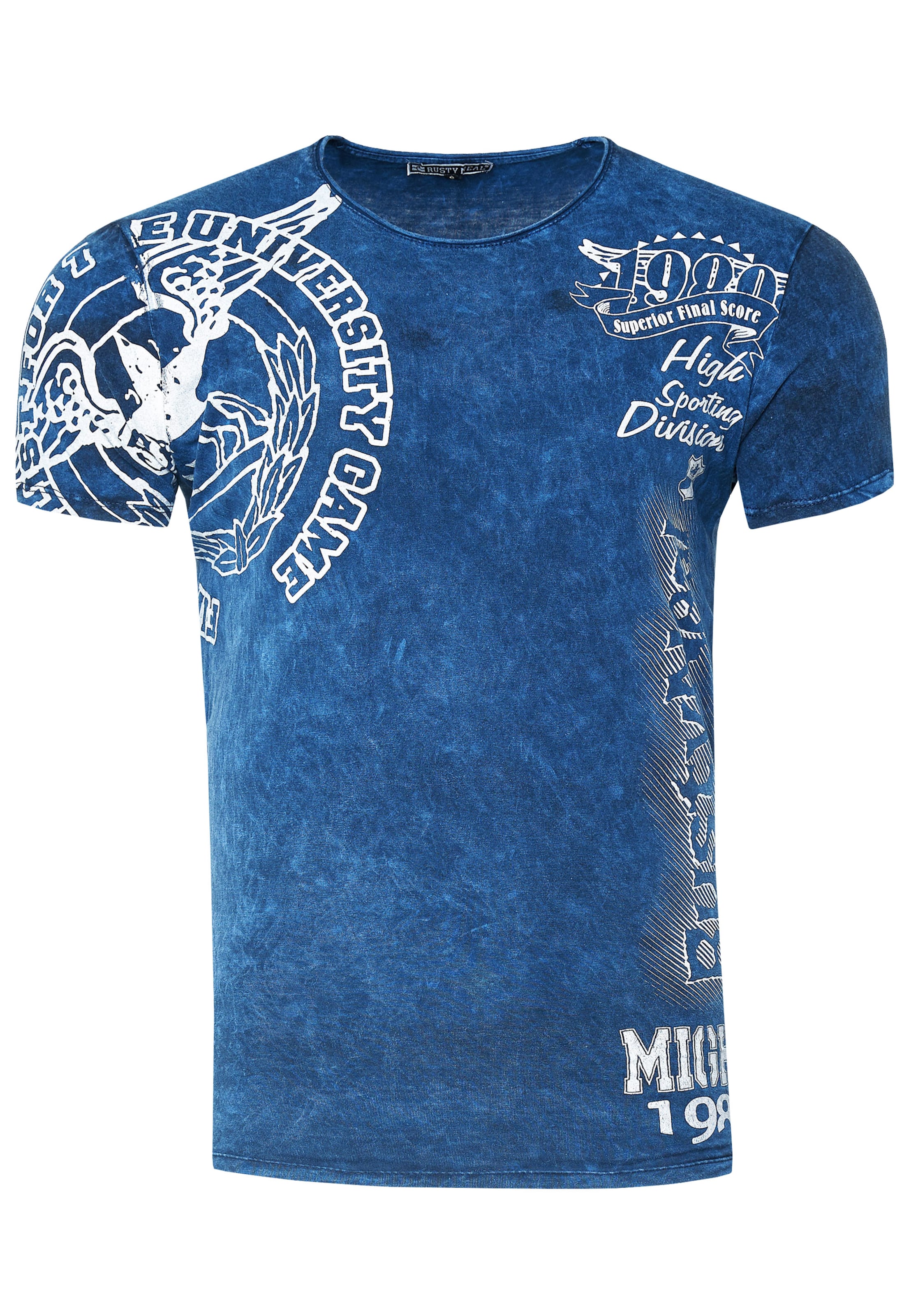 Rusty Neal T-Shirt mit angesagtem Print in Blau: Vorderseite