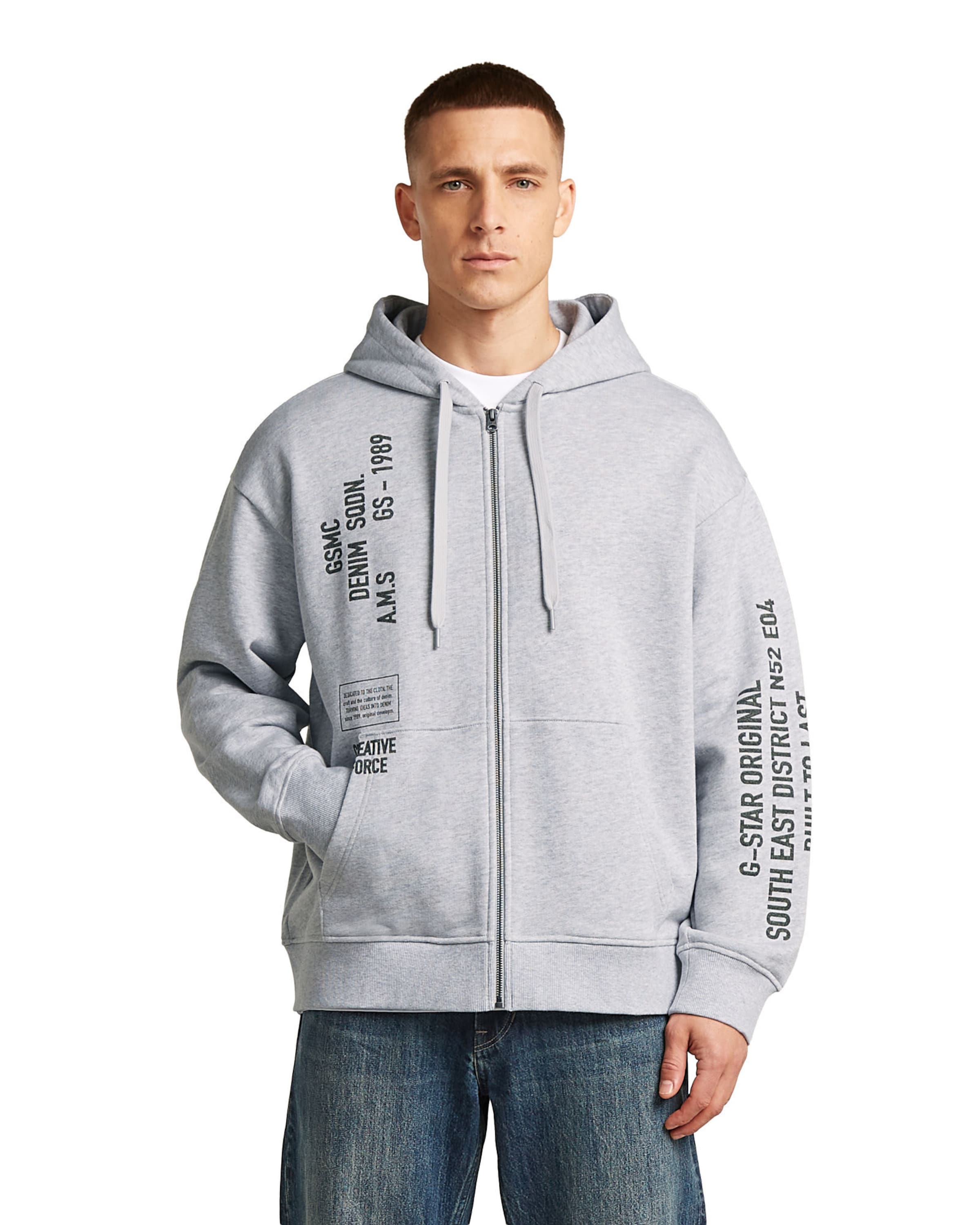 G-STAR Sweatshirt - 'Stencil Relaxed Hoodie Zip Sweater' in Grau: Vorderseite