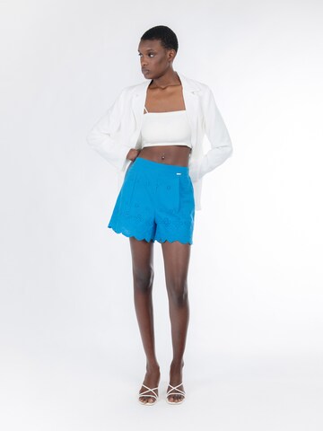 mėlyna Influencer Laisvas Kelnės 'Broderie'