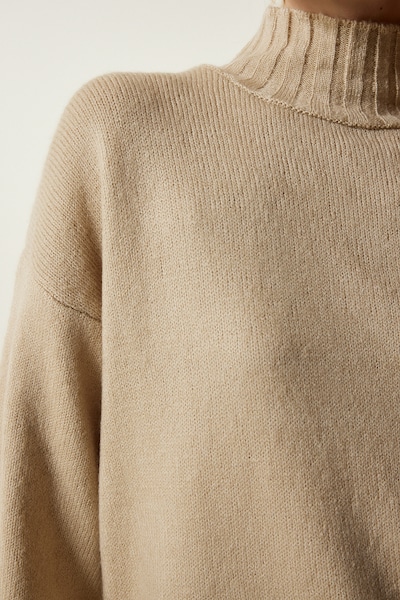 Happiness İstanbul Pullover i overstørrelse i XS-XL i beige, Produktvisning