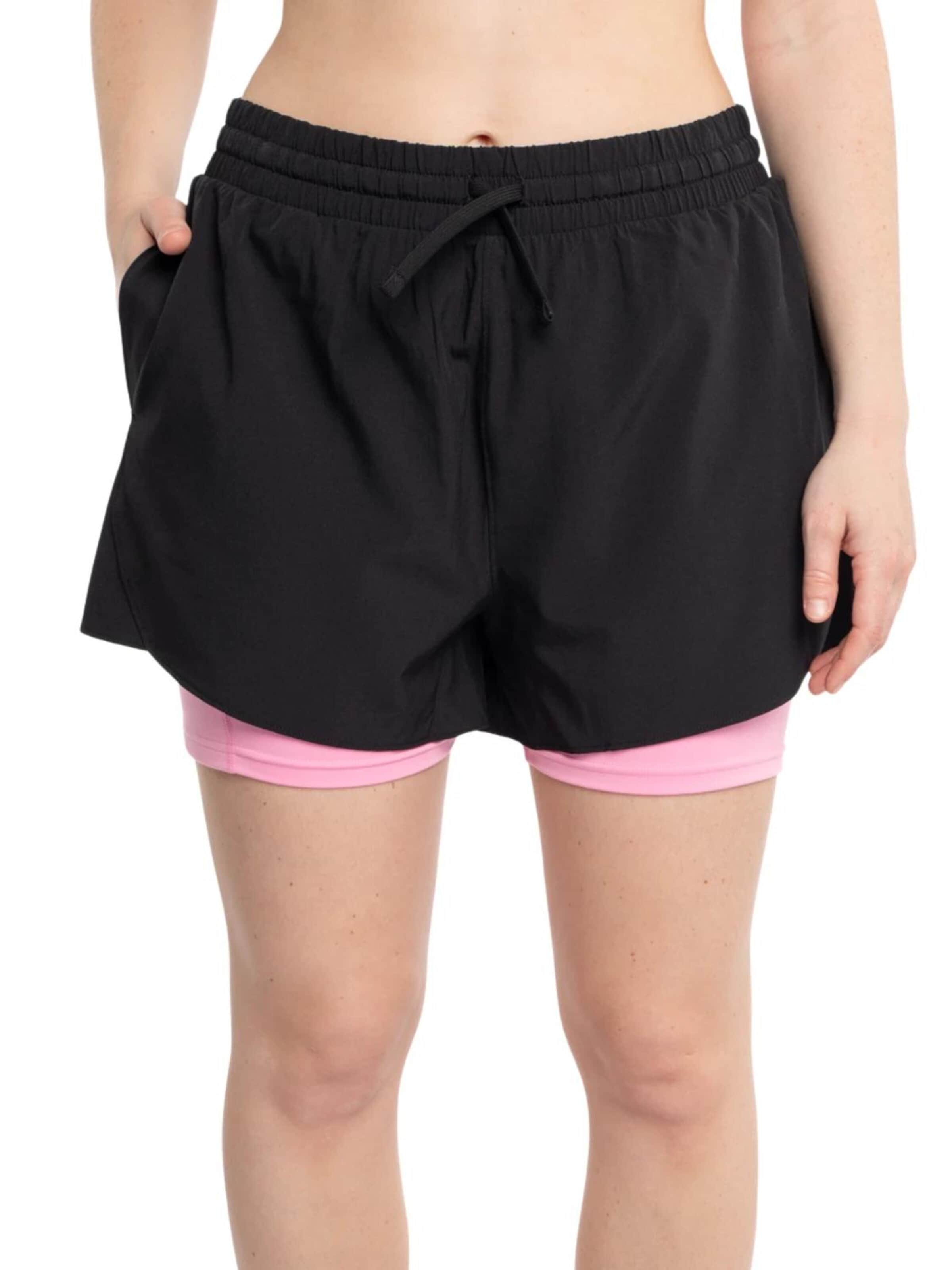 mymotus Normální Sportovní kalhoty 'Mymotus® Ladies Comfort Running Twin Shorts Black- Begonia Pink RW81' – černá: přední strana