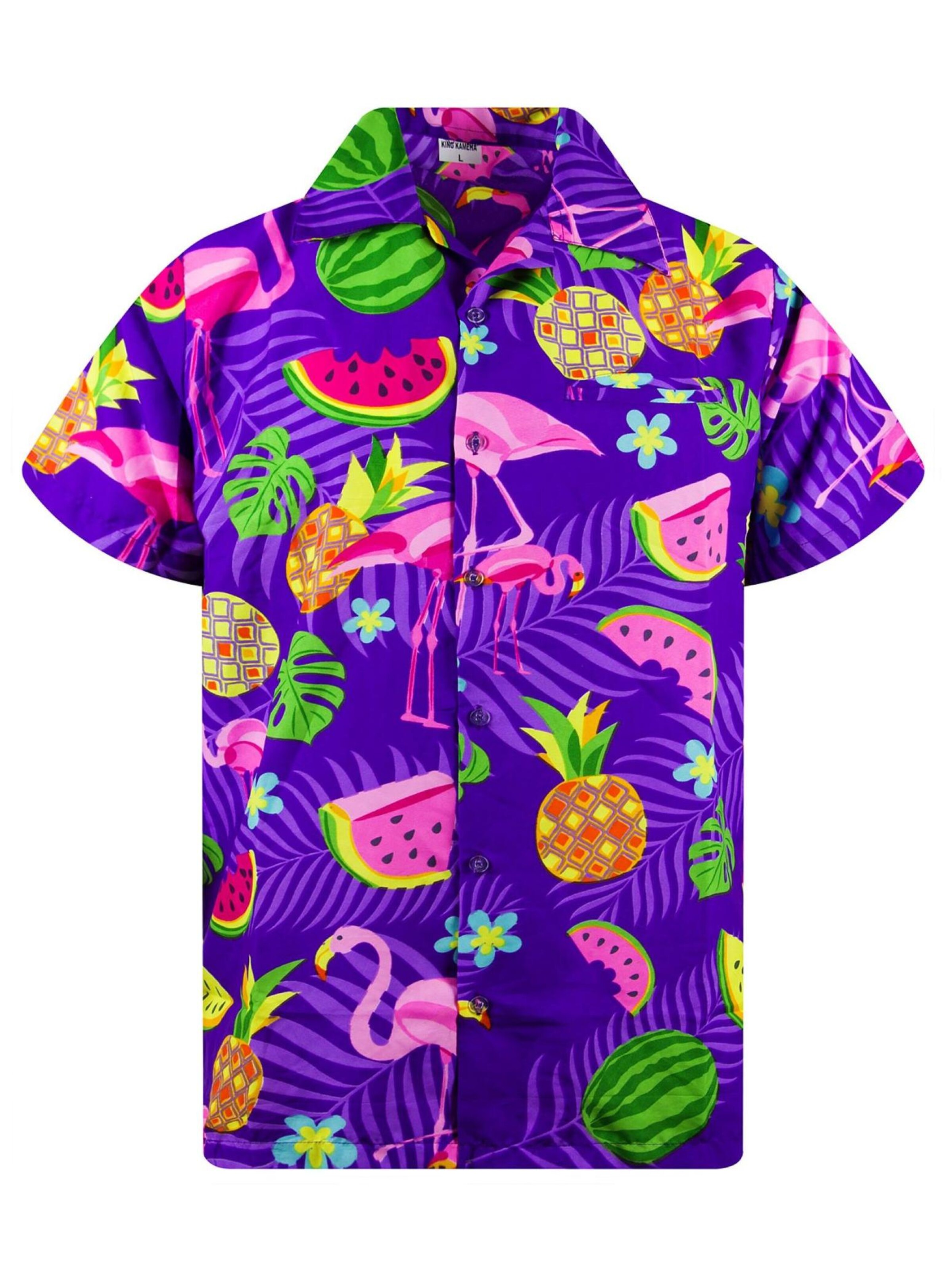 King Kameha Shirt 'Flamingo Melone'‌‌‌‌‌‌‌ in Lila: Vorderseite