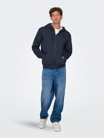 Only & Sons Regular Fit Sweatjacke in Blau