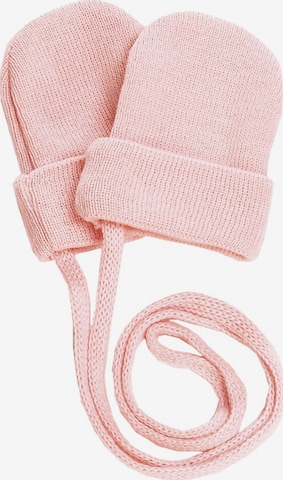 MAXIMO Handschuhe 'GOTS BABY-Fausthandschuhe gestrickt, Umschlagrand, Band' in Pink: Vorderseite