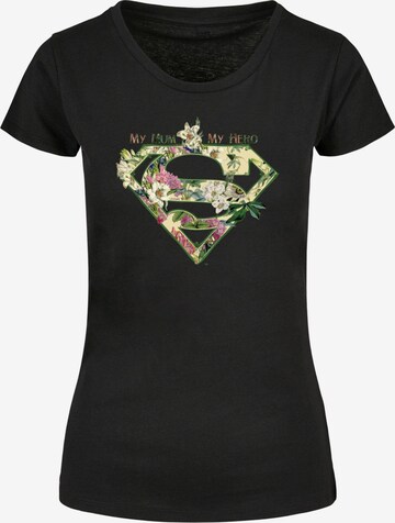 ABSOLUTE CULT Shirt 'Mother's Day - Superman My Mum My Hero' in Zwart: voorkant