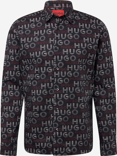 HUGO Button Up Shirt 'Emero' in Grey / Light grey / Merlot / Black, Item view
