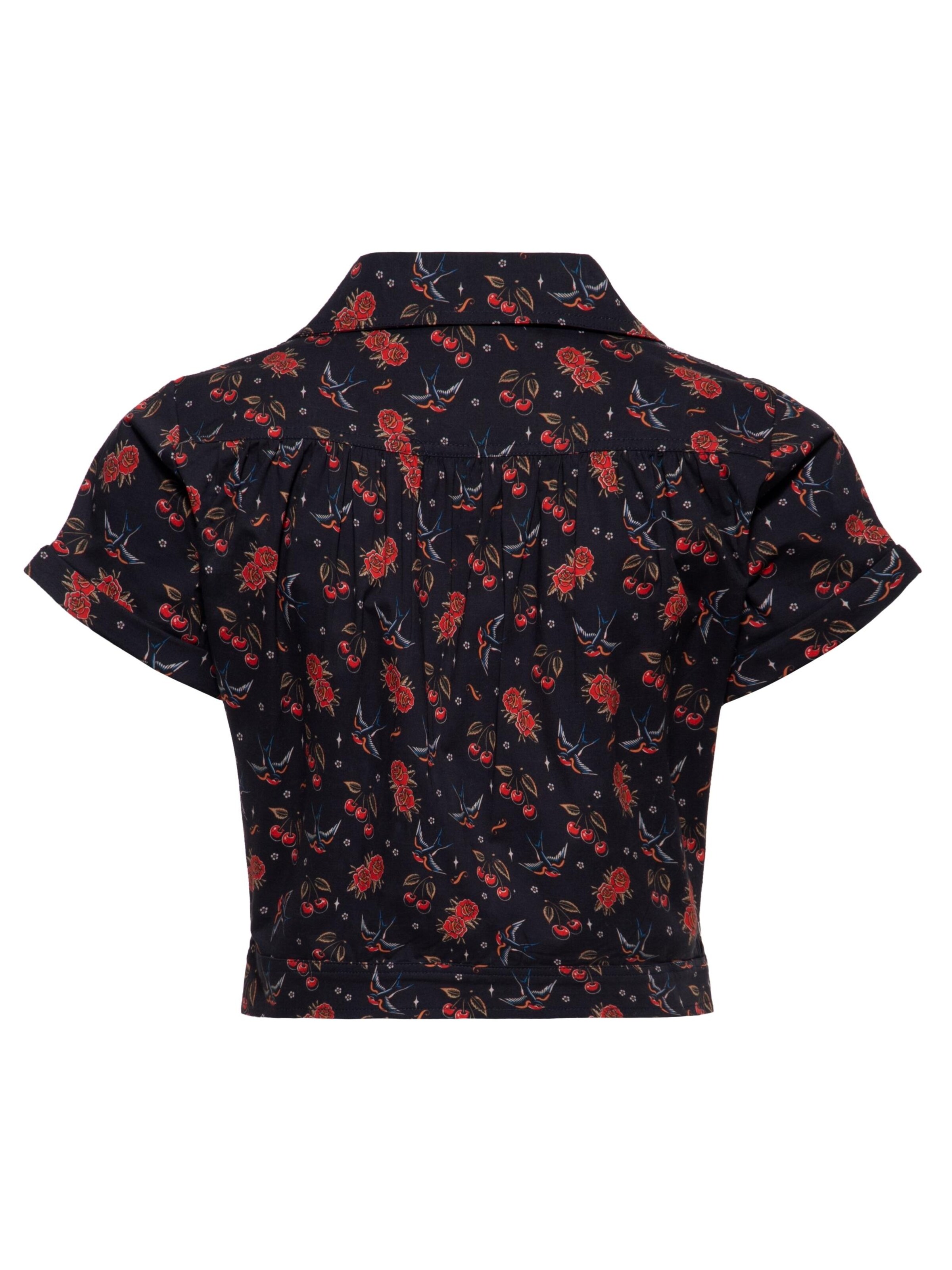 Queen Kerosin Bluse 'Cherries & Roses'‌‌ in Schwarz
