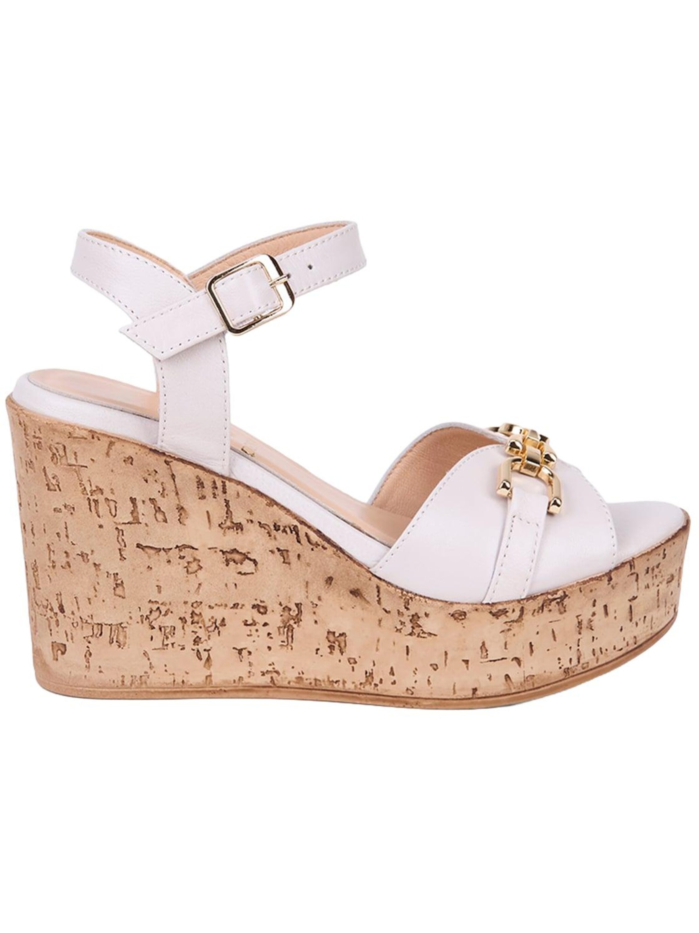 Desa Zehentrenner 'DESA Damen-Keilsandalen aus Leder mit goldenen Details'‌‌‌ in Beige