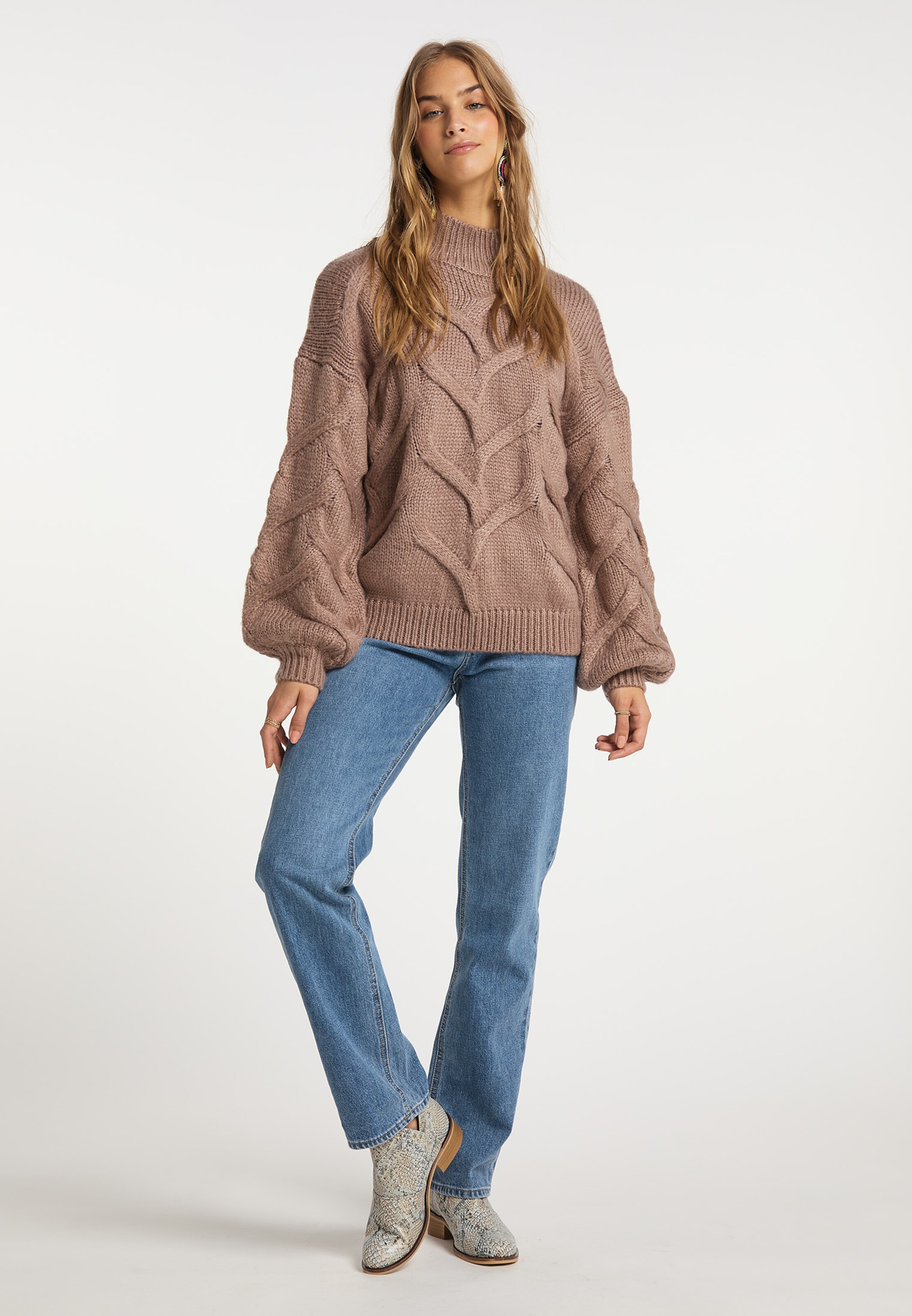 Frauen Große Größen IZIA Strickpullover in Braun - LC25436 Frauen Große Größen IZIA Strickpullover in Braun - LC25436