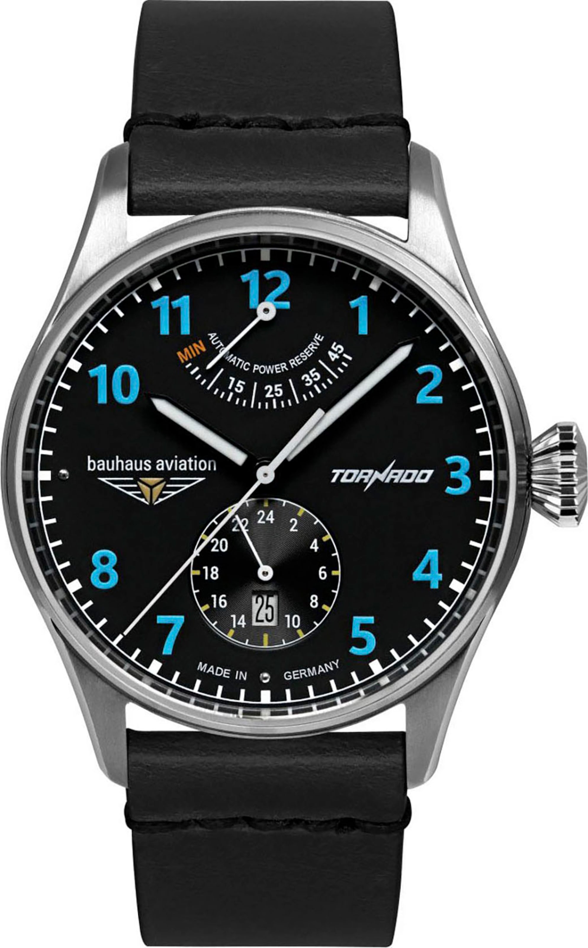 Bauhaus Analoguhr in Schwarz: Vorderseite