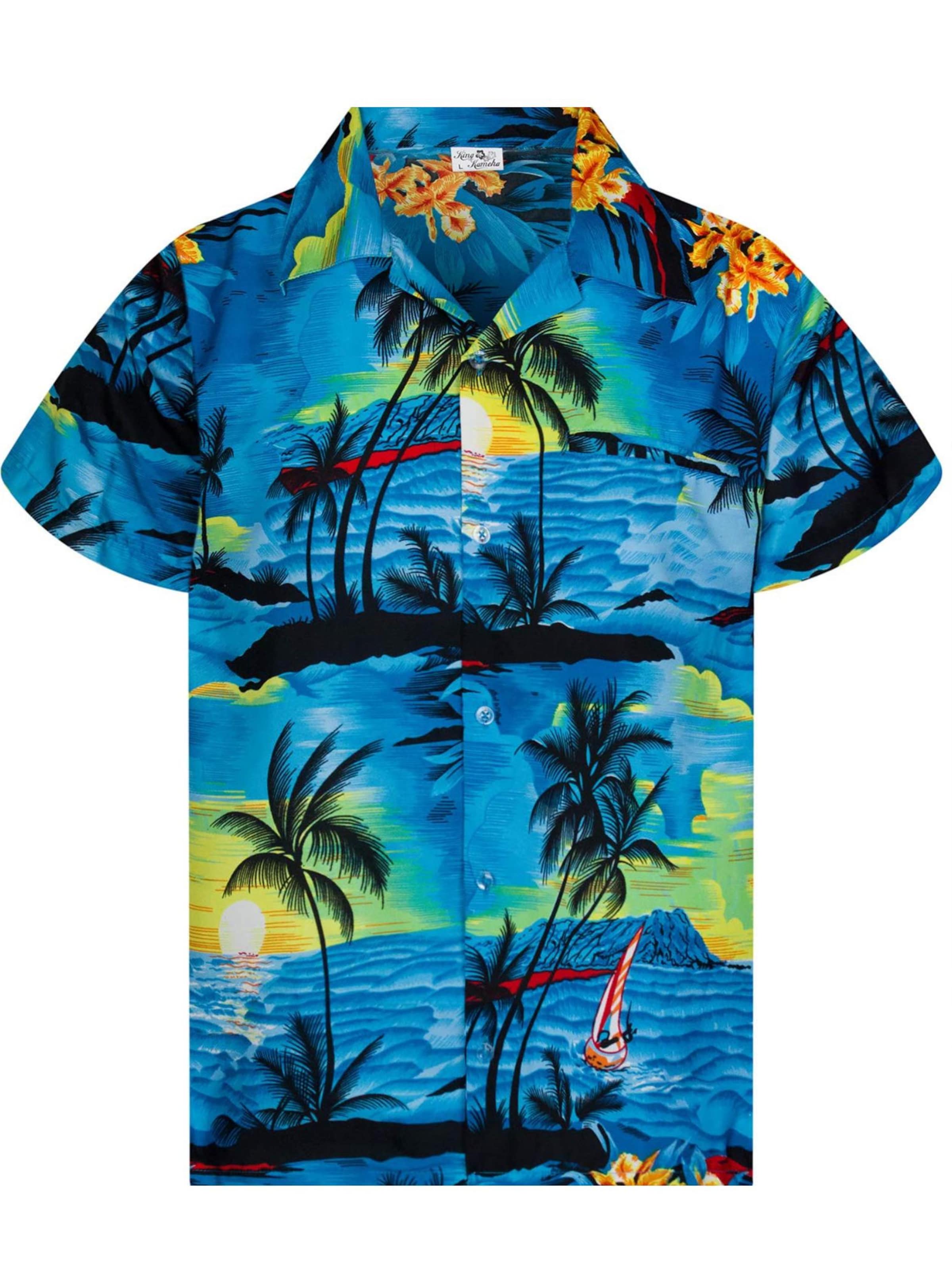 King Kameha Regular fit Button Up Shirt 'Surf' in Blue: front