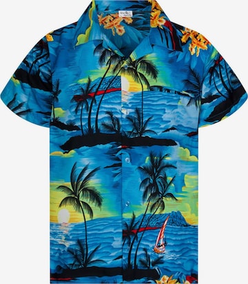 King Kameha Regular fit Button Up Shirt 'Surf' in Blue: front