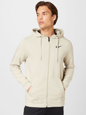 NIKE Athletic Zip-Up Hoodie in Grey: front