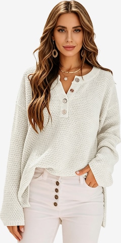 KoJooin Pullover 'Damen Halbgeöffnete Strickjacke mit Knöpfen – Lässiger, lockerer Cardigan für gemütliche Looks' in Weiß: Vorderseite