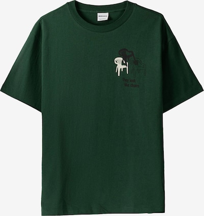 Bershka T-Shirt in beige / dunkelgrün / schwarz, Produktansicht