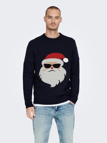 Only & Sons Sweater 'Xmas' in Blue: front