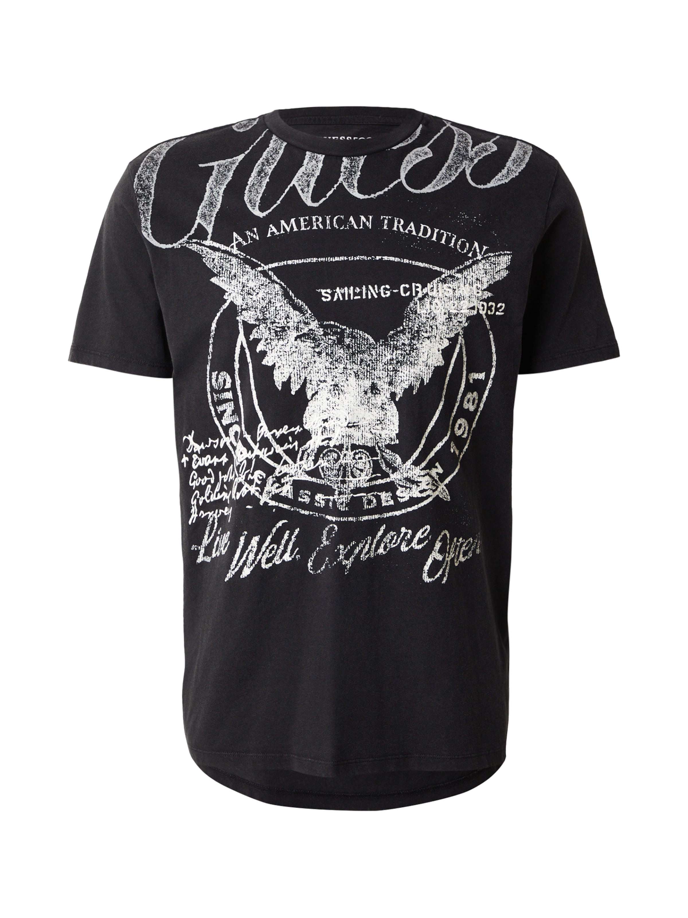 GUESS Särk 'LIVE WELL', värv must: eest vaates