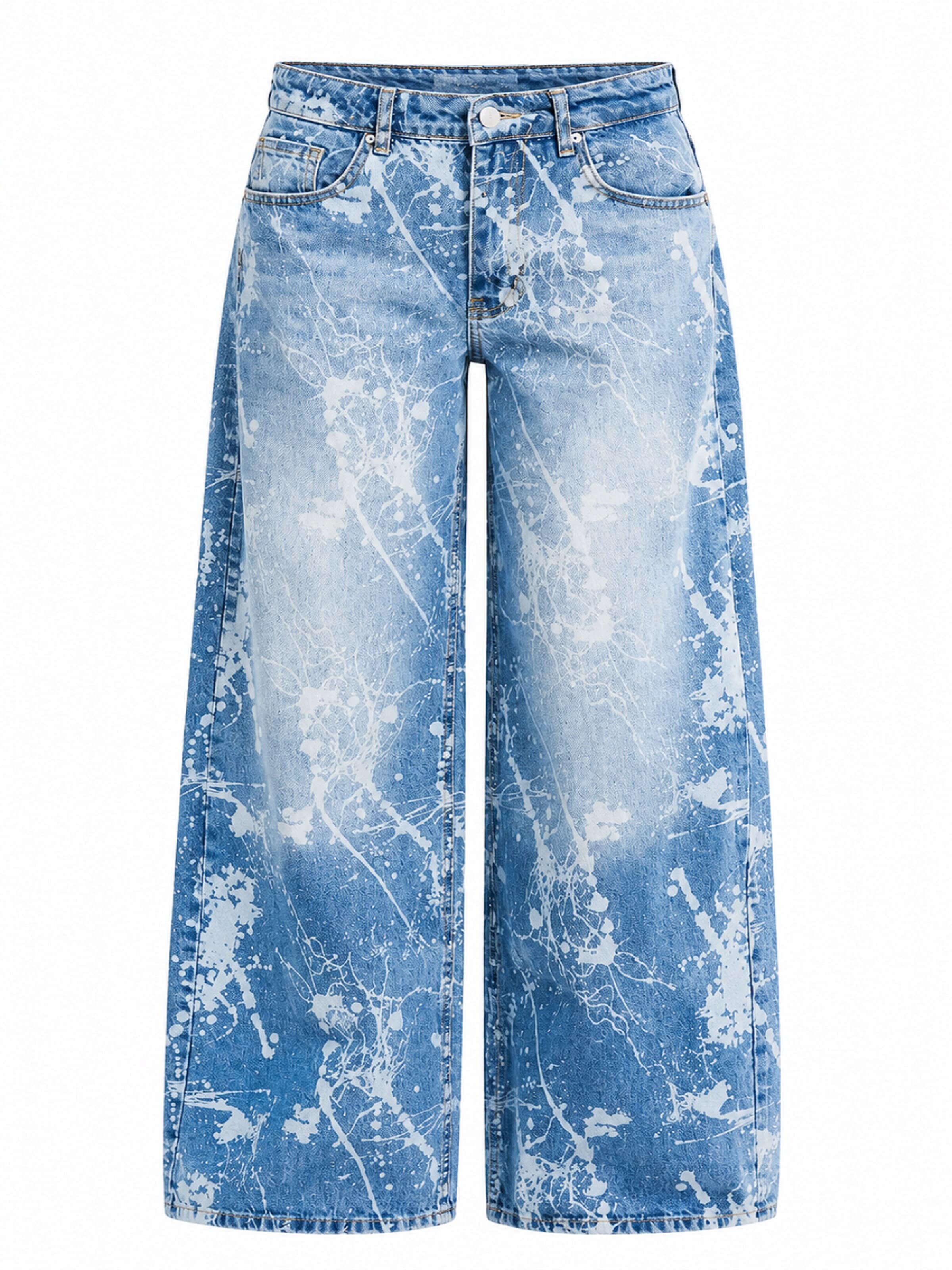 IT'S BASIC Wide leg Jeans 'PRINTED PALAZZO MID RISE JEANS' in Blauw: voorkant