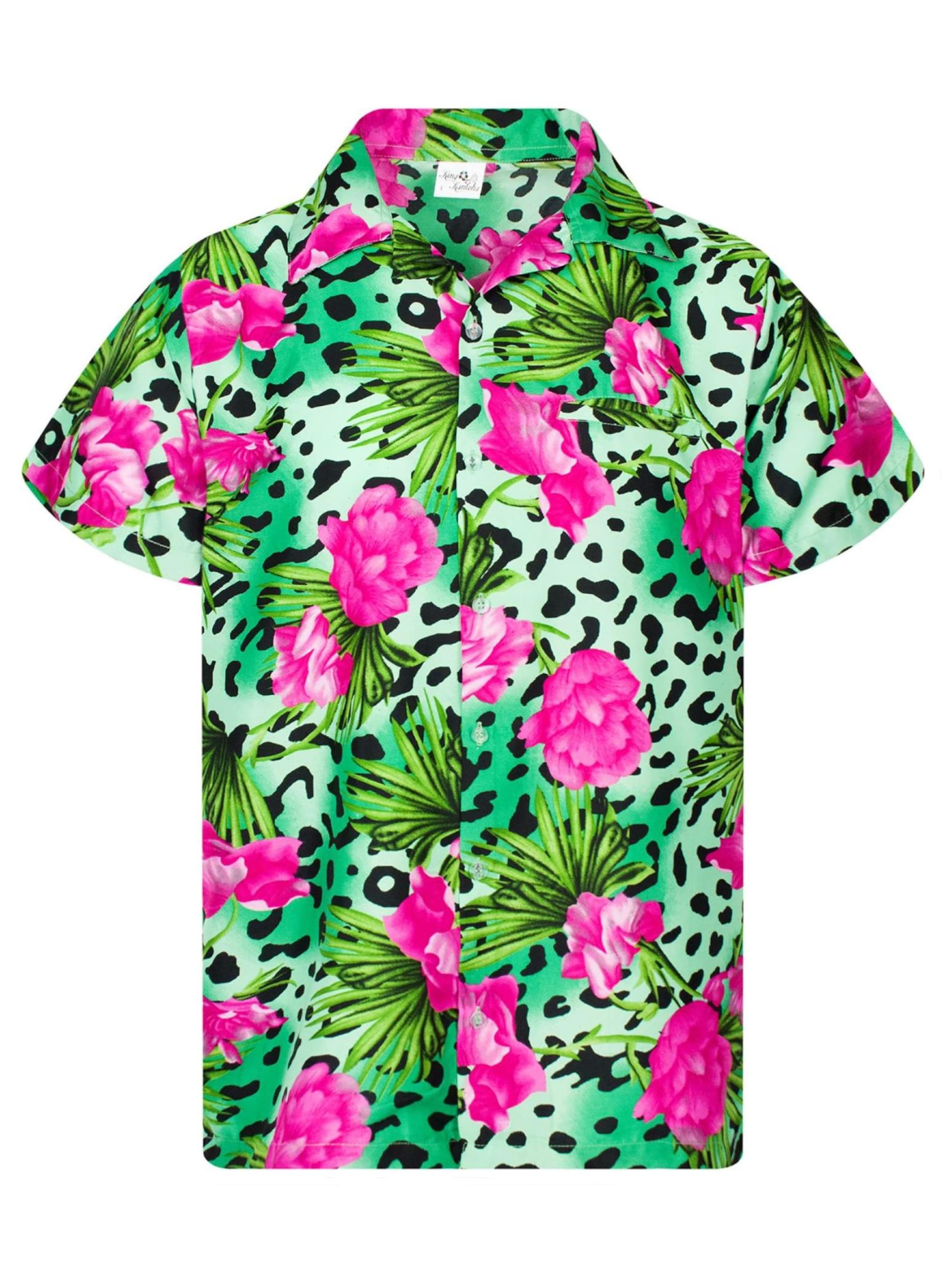 King Kameha Shirt 'Leopard Flowers'‌‌‌‌‌‌ in Grün: Vorderseite