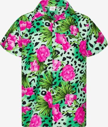 King Kameha Shirt 'Leopard Flowers' in Grün: Vorderseite
