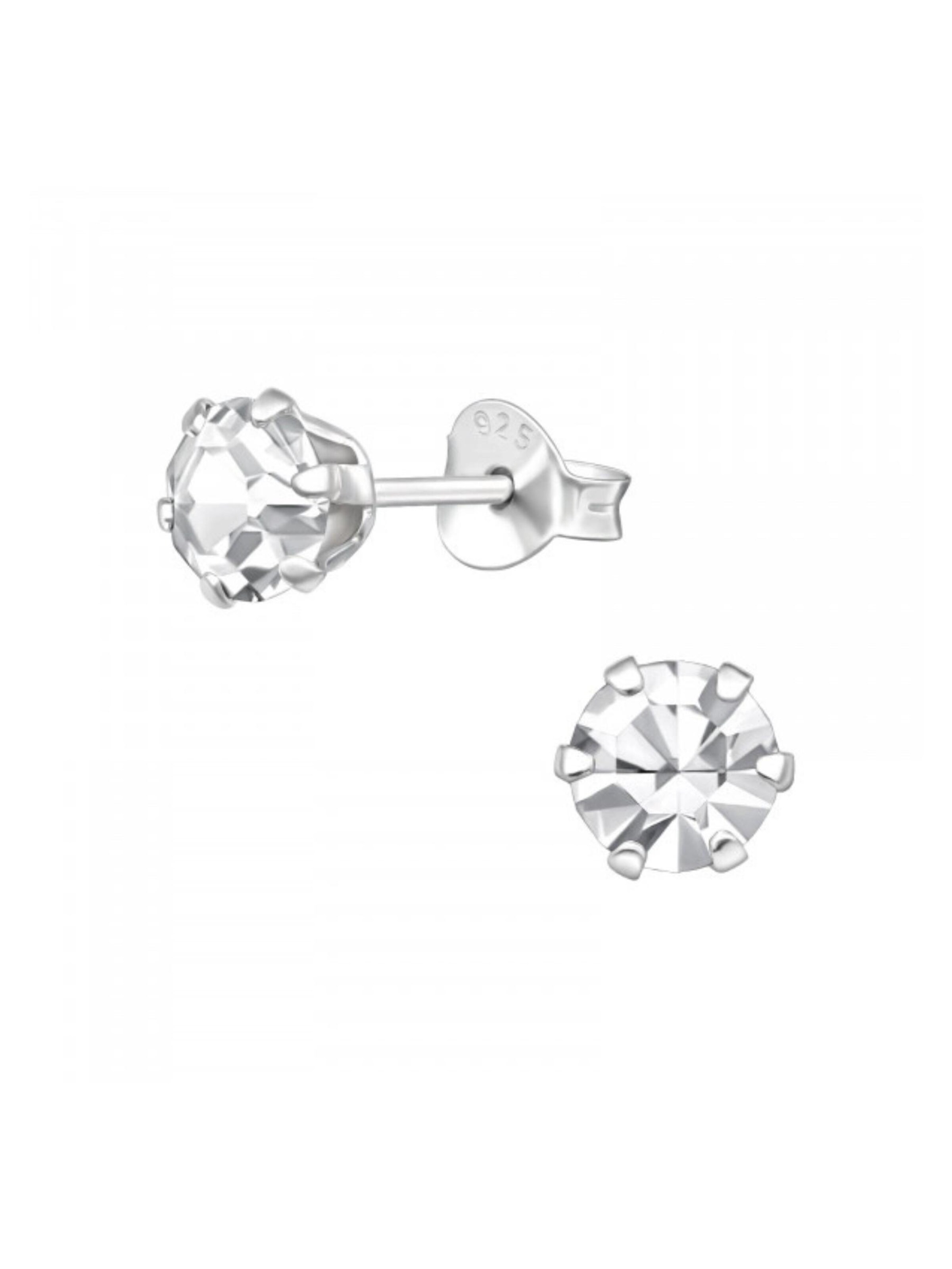 Maxte Boucles d'oreilles 'Silberne Runde 5 mm Ohrstecker mit Kristallen' en 6 mm en blanc, Vue avec produit