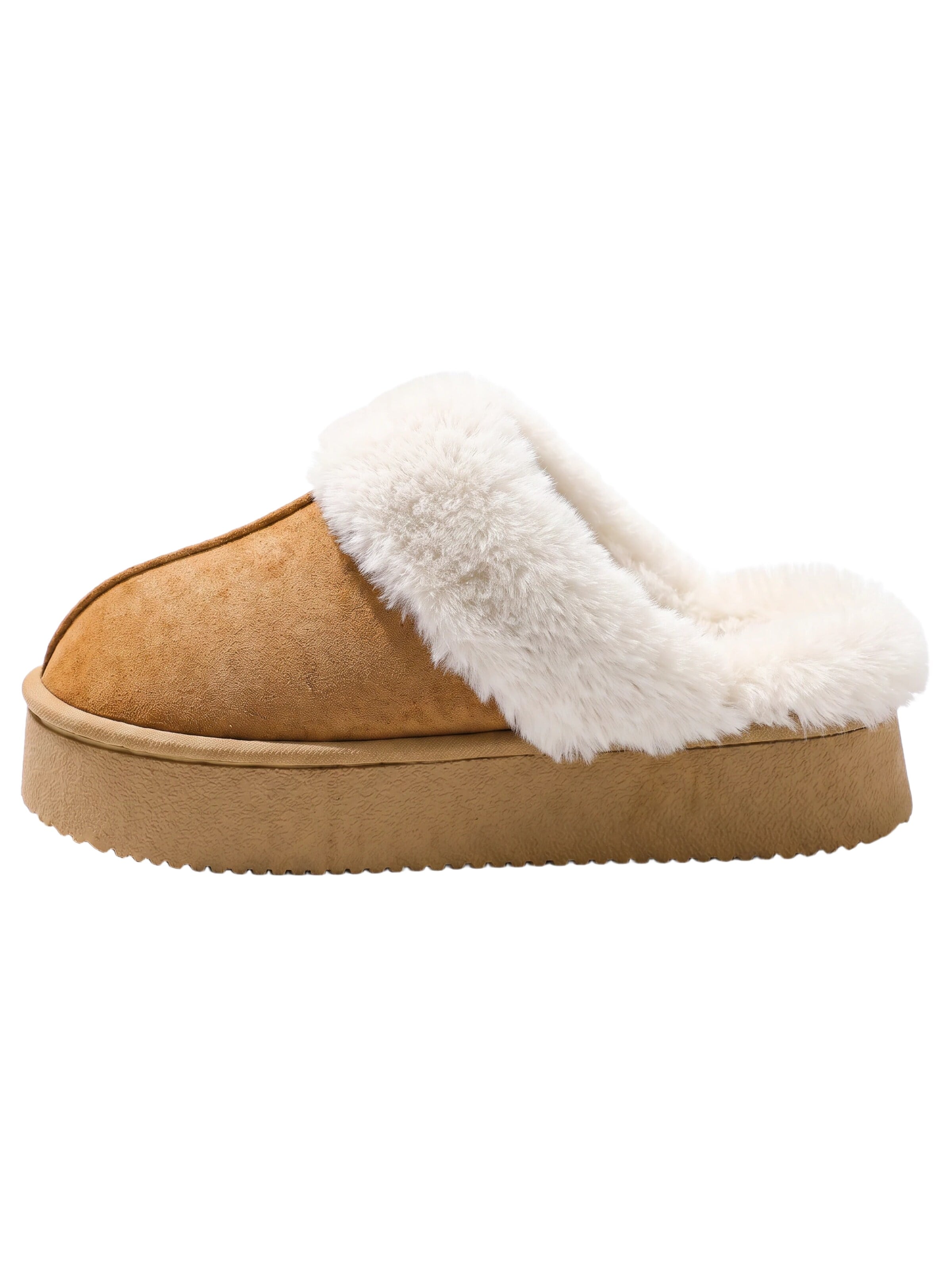 BONVERANO Slippers 'Warme Damen Hausschuhe mit flauschigem Kunstfellbesatz' in Brown: front