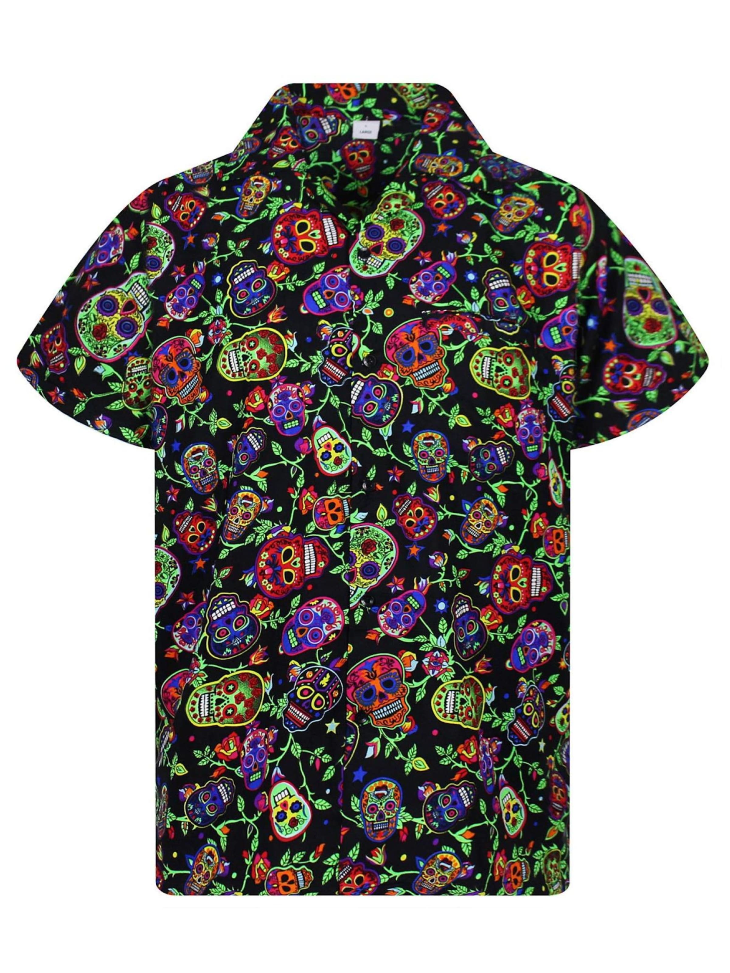 King Kameha Shirt 'Skull'‌‌‌‌‌‌‌‌‌ in Schwarz: Vorderseite