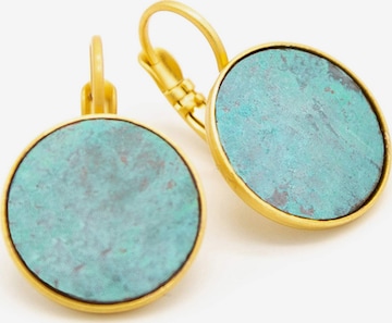 Sergio Engel Earrings 'Patina Ohrring 01 Vergoldete Edelstahlhänger mit farbig patiniertem Metalllättchen' in Blue: front