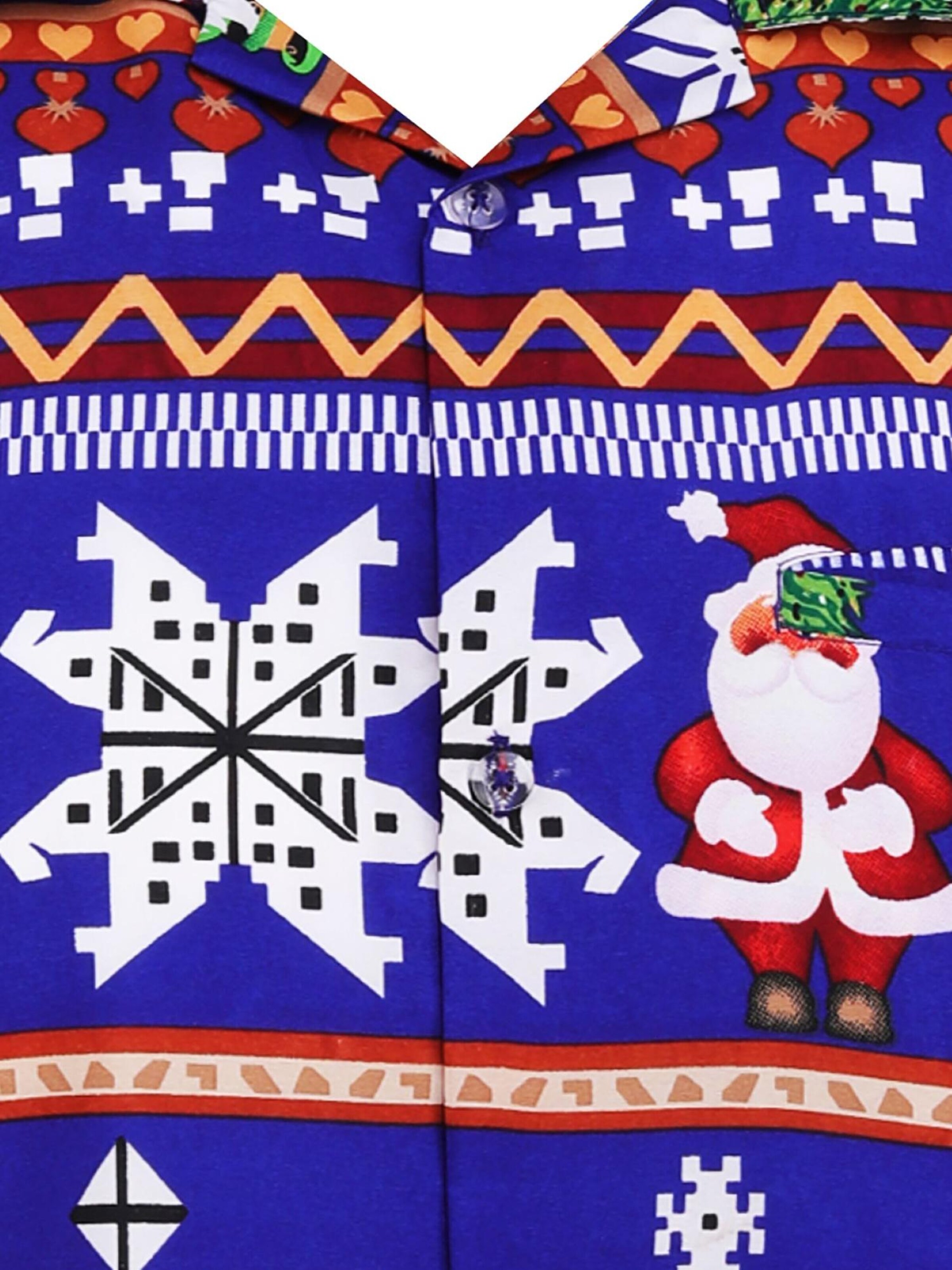 King Kameha Regular Fit Hemd 'Christmas Rows'‌‌‌‌‌ in Blau
