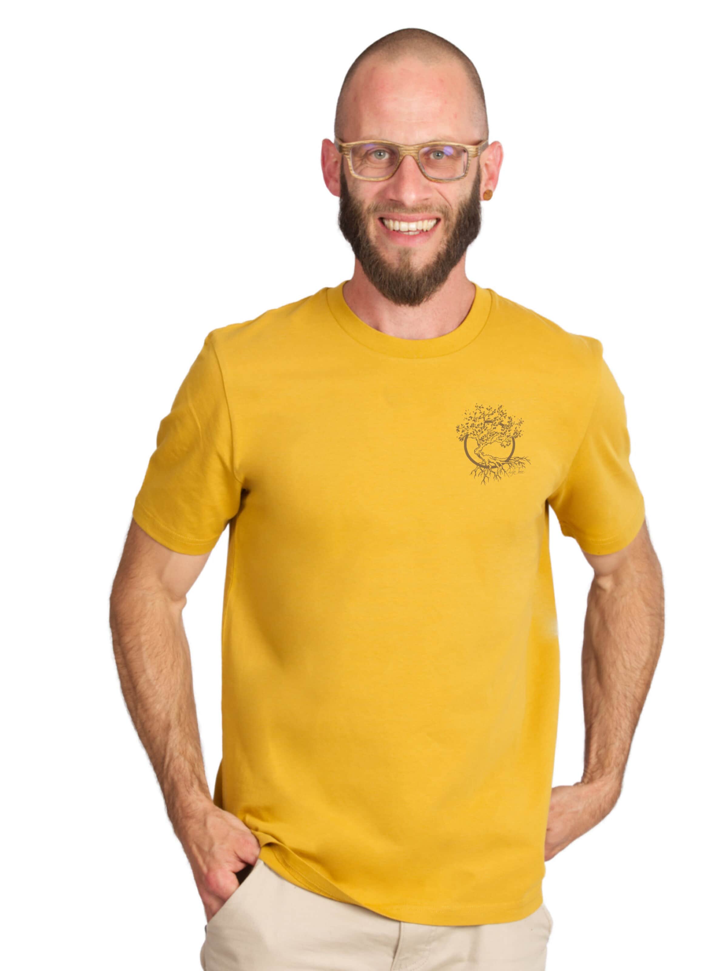 Life-Tree Shirt 'Fairwear Organic Logo Basic Shirt Men Ocre Olive' in Yellow: front