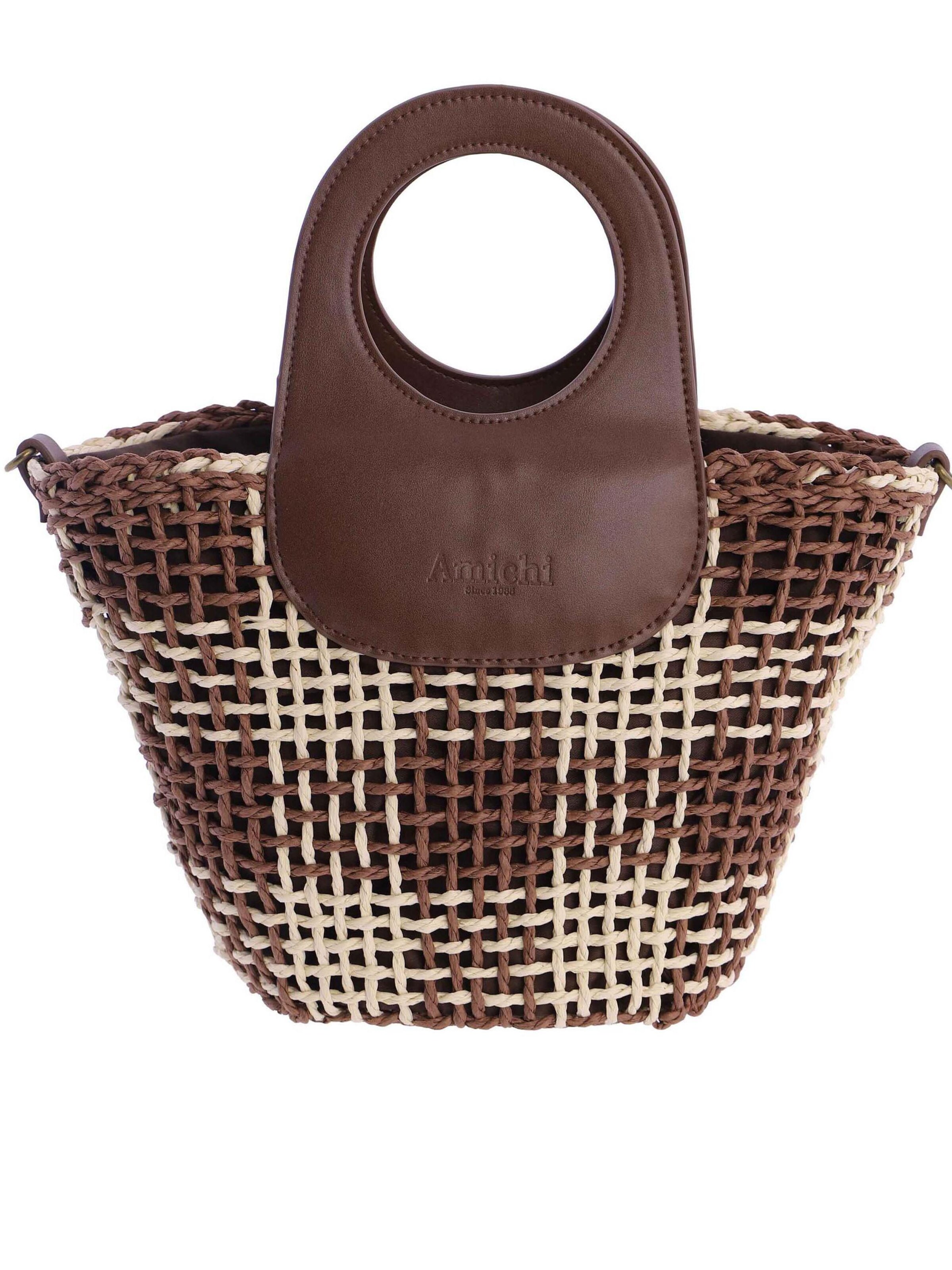 Amichi - Bolso de mano 'Bolso de mano para mujer Nacre de fibras naturales con cremallera' en marrón: frente