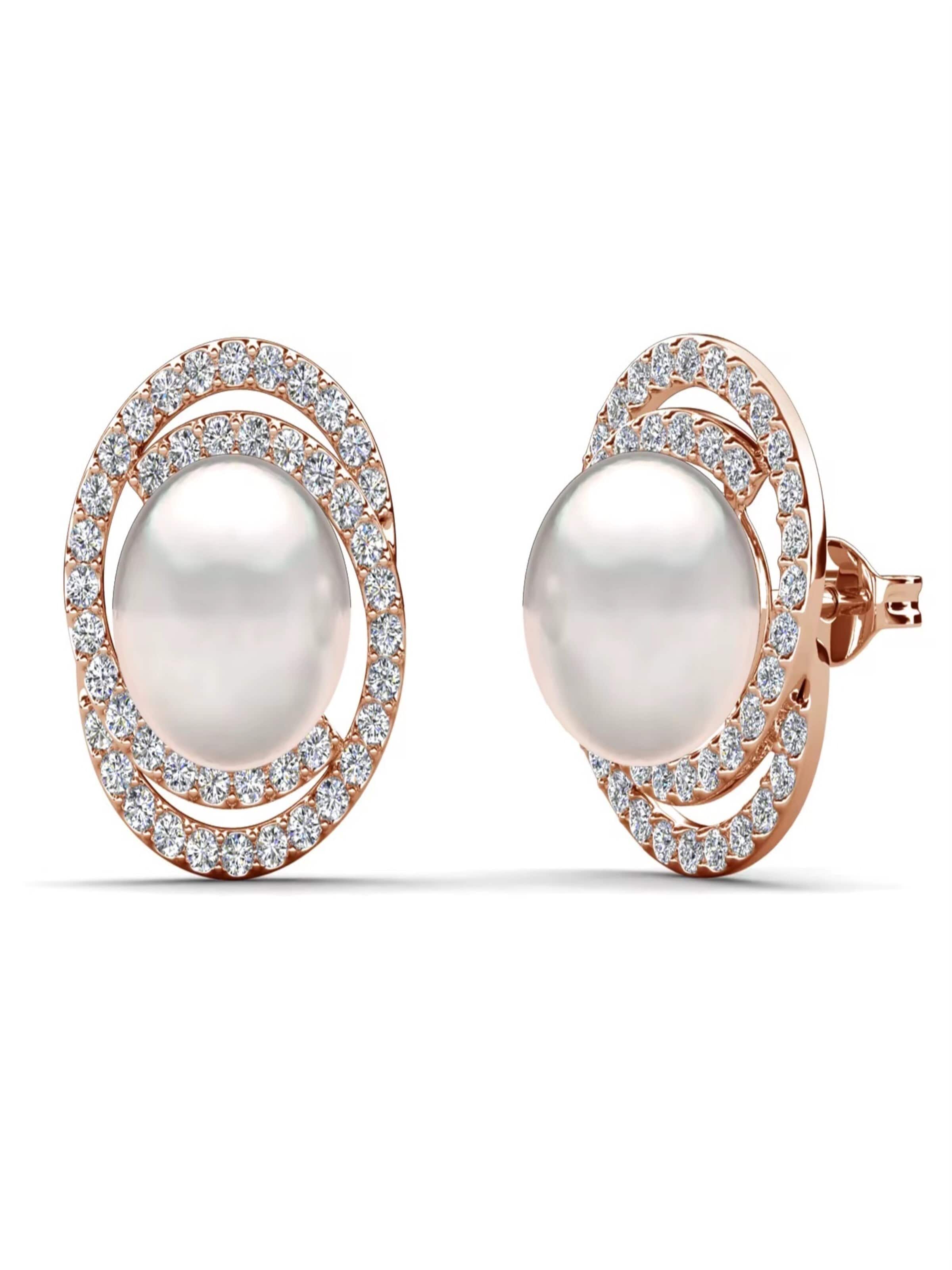 ROUGEMONT Jewellery Ohrringe 'Funkelnde Perlen Damen Ohrstecker'‌‌‌‌‌‌‌‌ in Gold: Vorderseite