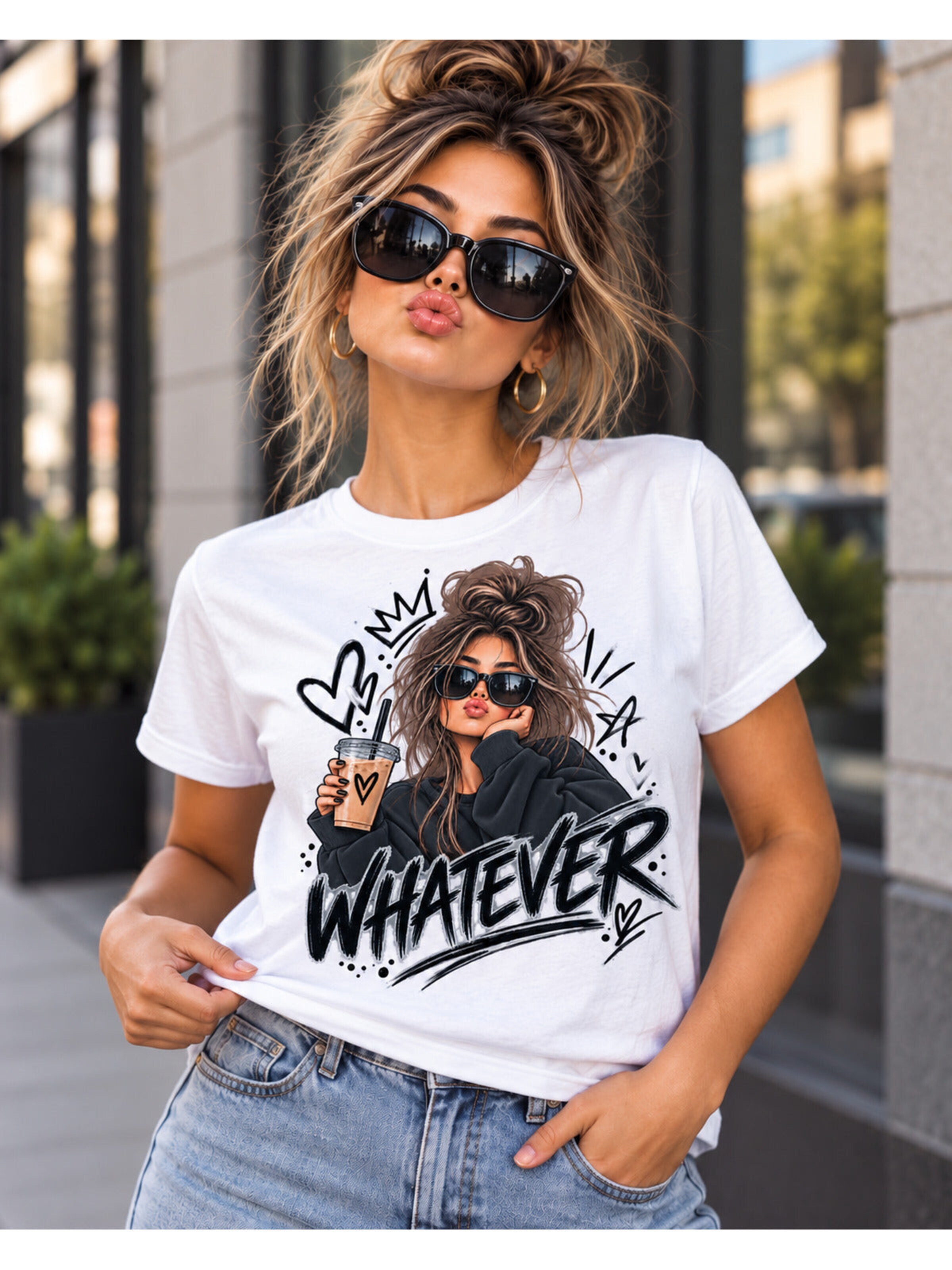 Printdistrict.dk Shirts 'Whatever' i hvid