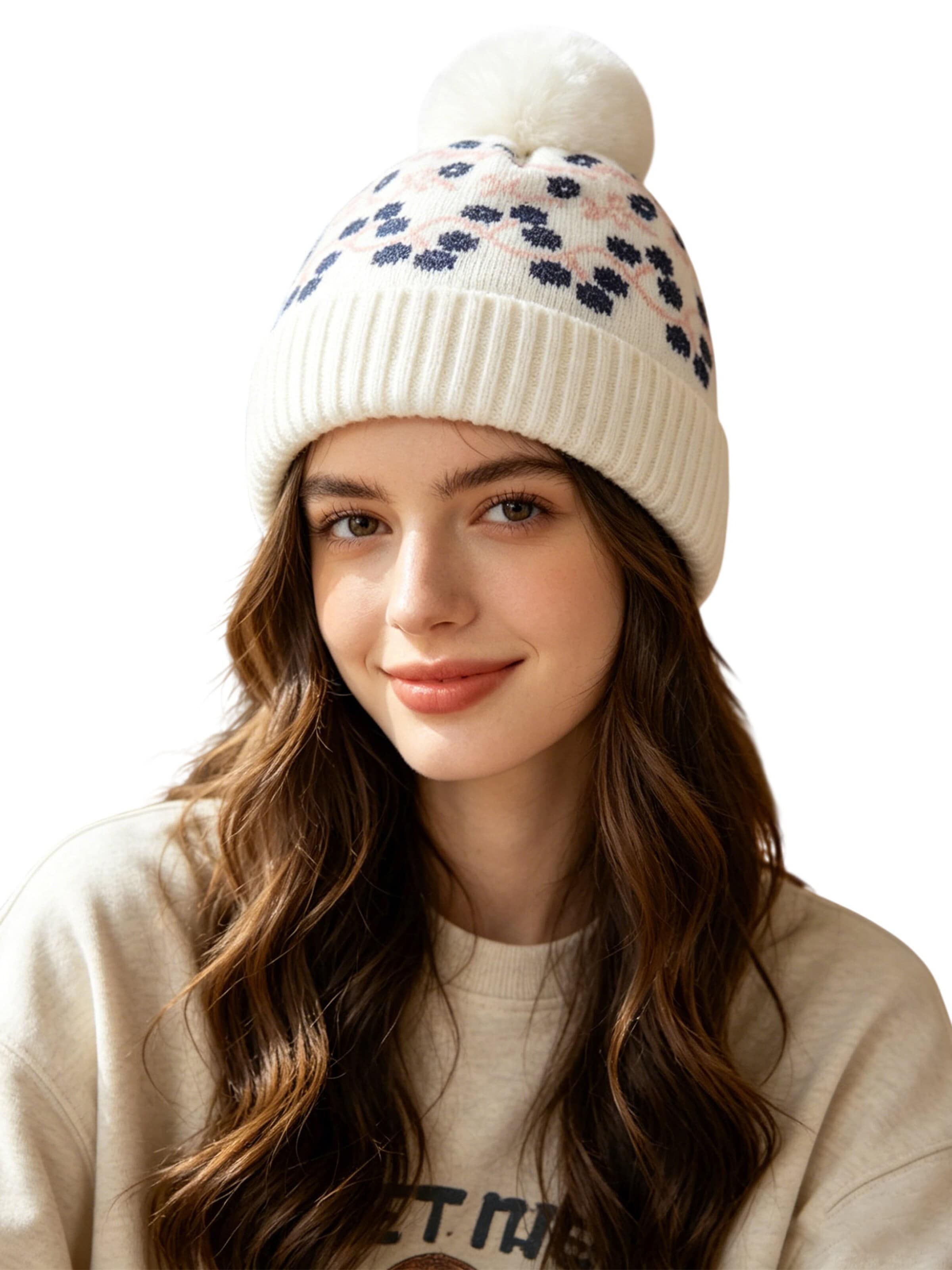 Magicshe Hat 'Warme Strickmütze mit Bommel' in White: front