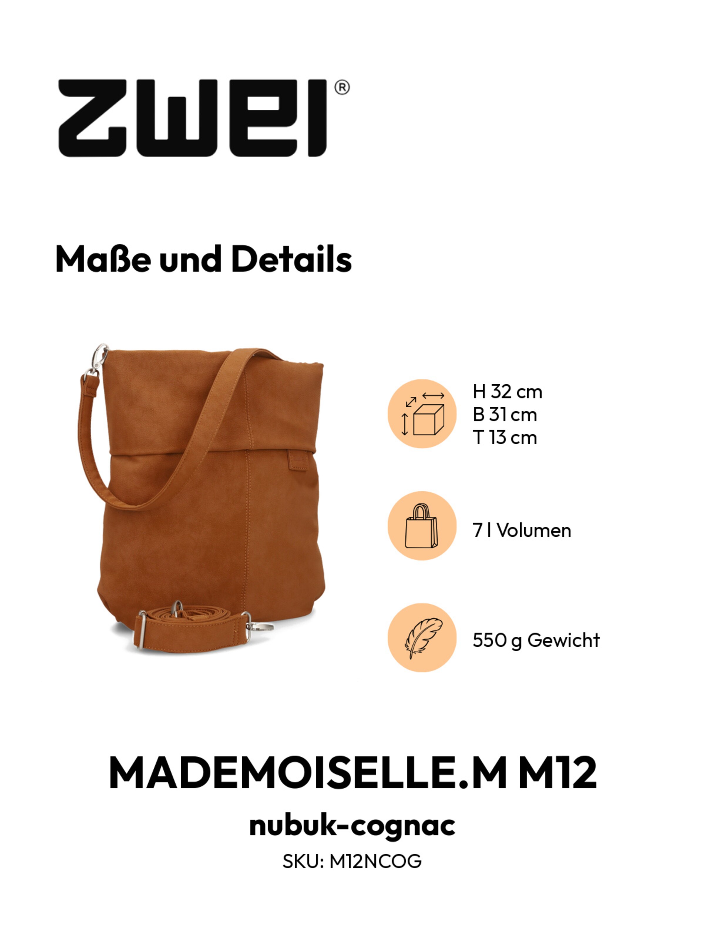 ZWEI Handtas 'MADEMOISELLE.M M12' in Bruin