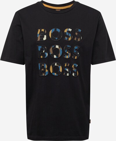 Tricou BOSS Orange pe albastru / maro pueblo / galben curry / negru, Vizualizare produs