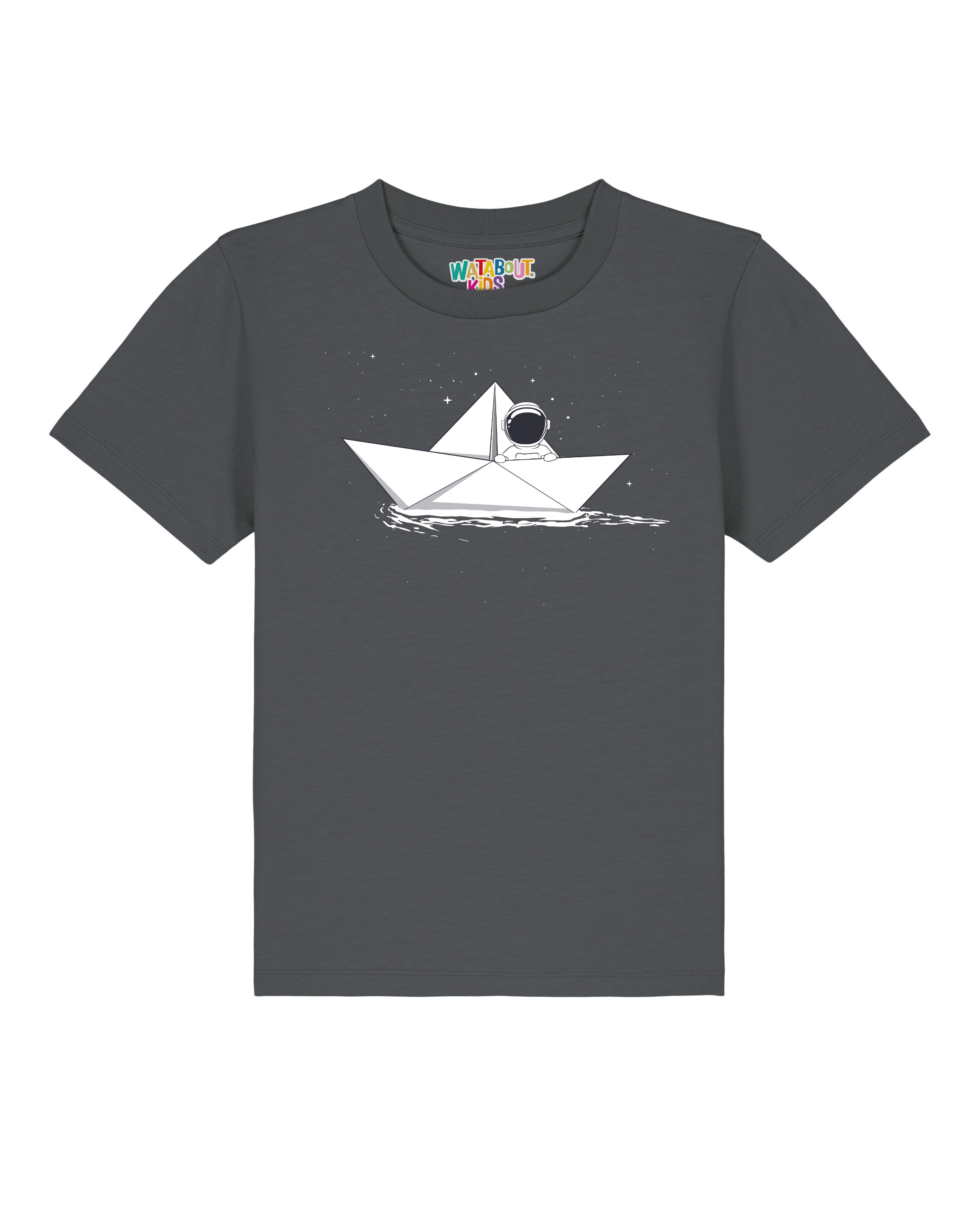 T-Shirt 'Astronaut In Paper Boat' watabout.kids en gris : devant