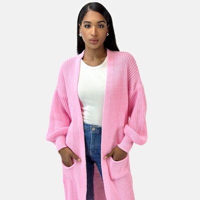 Elara Lang cardigan i pink, Produktvisning