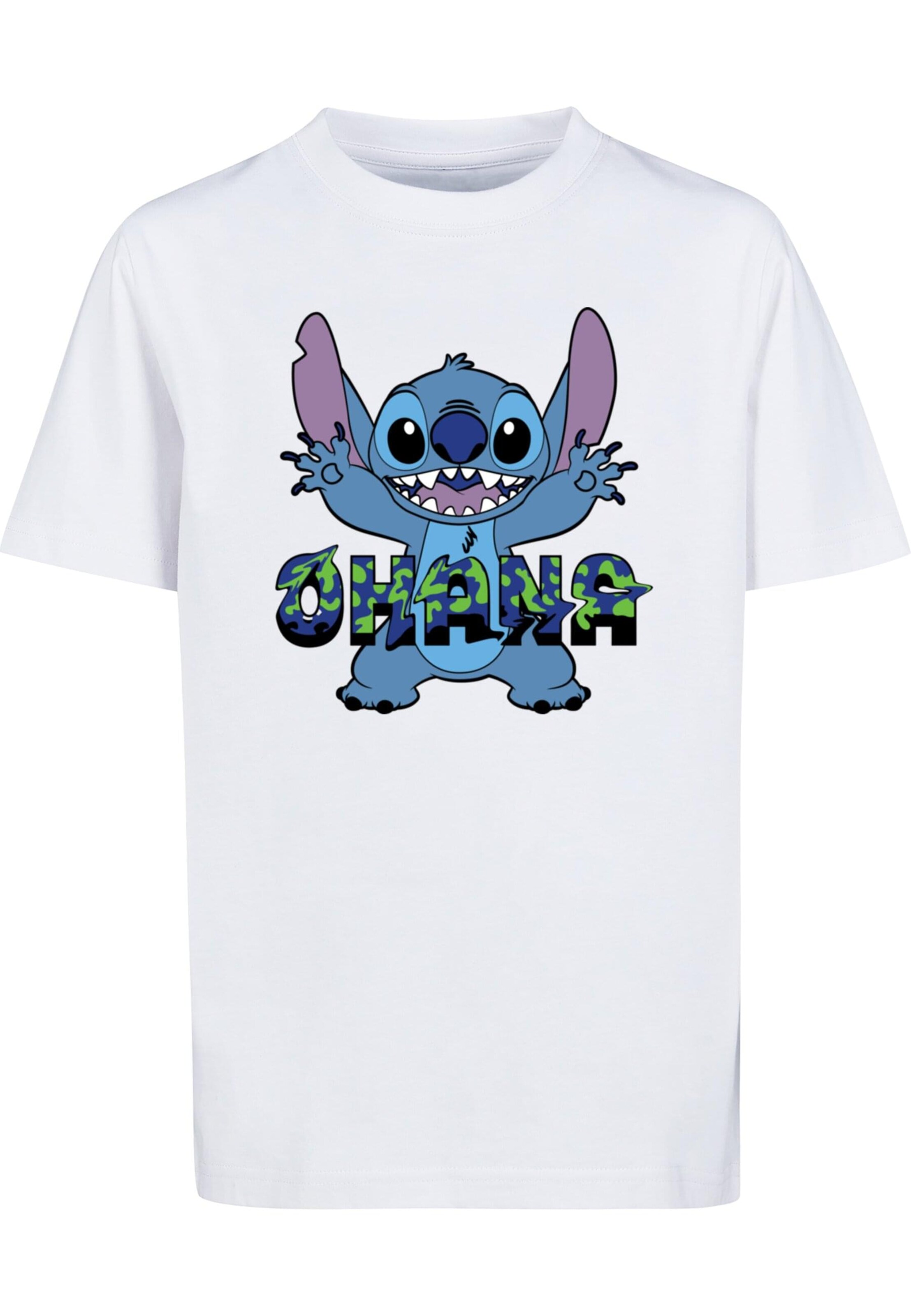 ABSOLUTE CULT Shirt 'Lilo And Stitch - Ohana Glitch' in Wit: voorkant