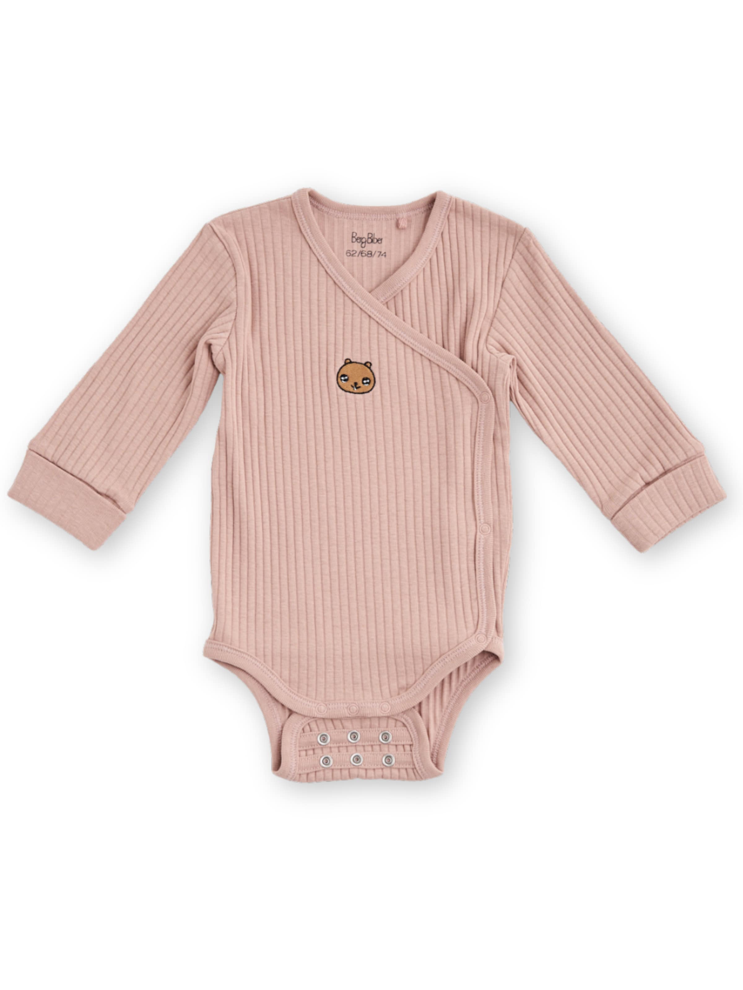BergBiber Romper/Bodysuit 'Wickel Body mit Stick (mitwachsend)' in Pink: front