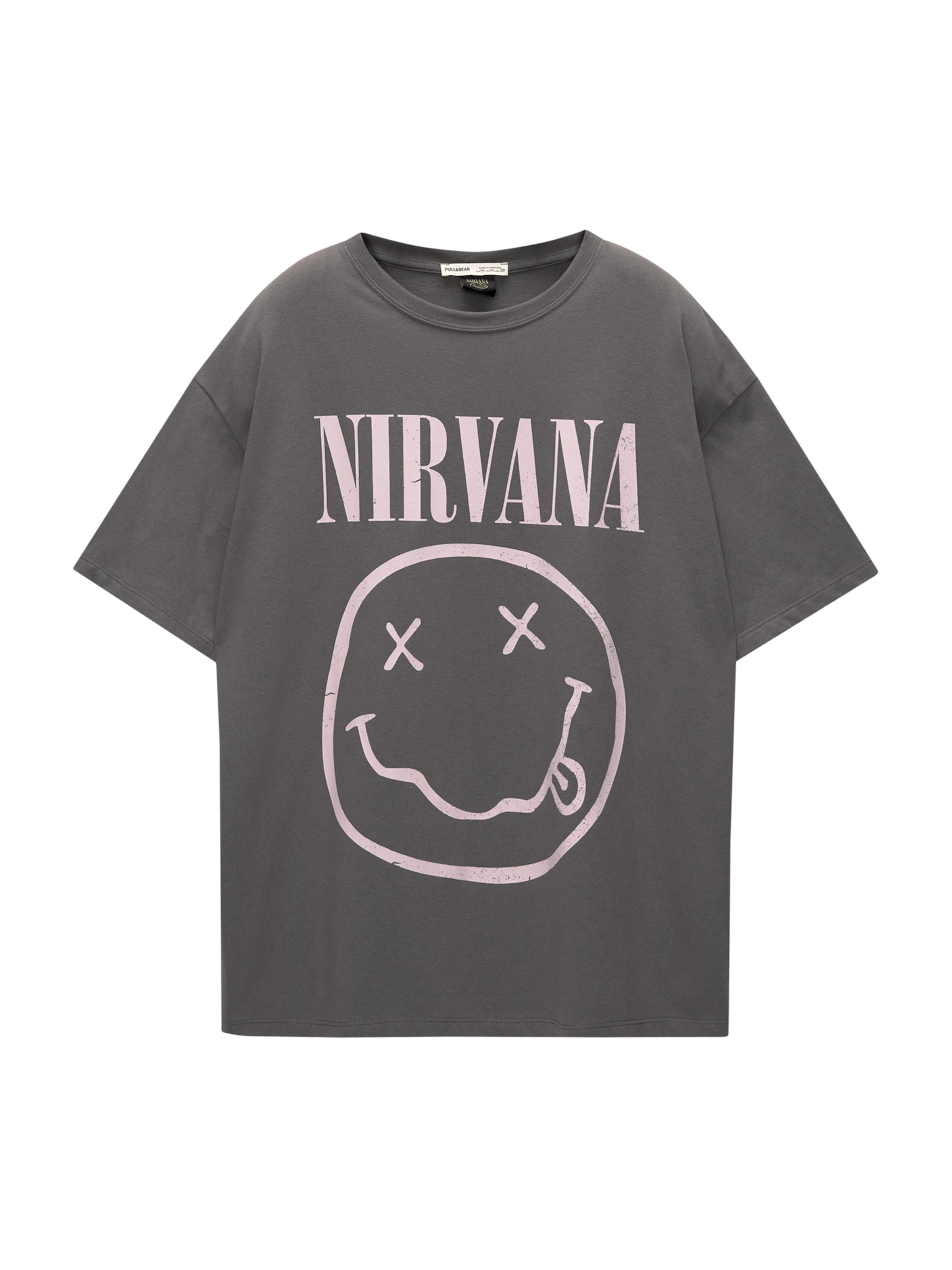Pull&Bear Свободна дамска риза ' NIRVANA LAVADA' в сиво: отпред