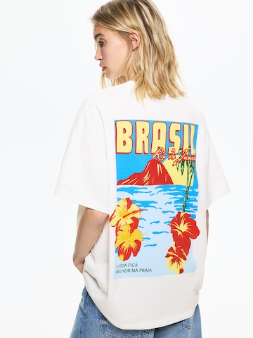 Pull&Bear Tričko 'BRAZIL' - Biela: predná strana