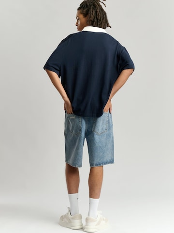 Mansour Shirt 'Jacquard Knitted Polo' in Blau