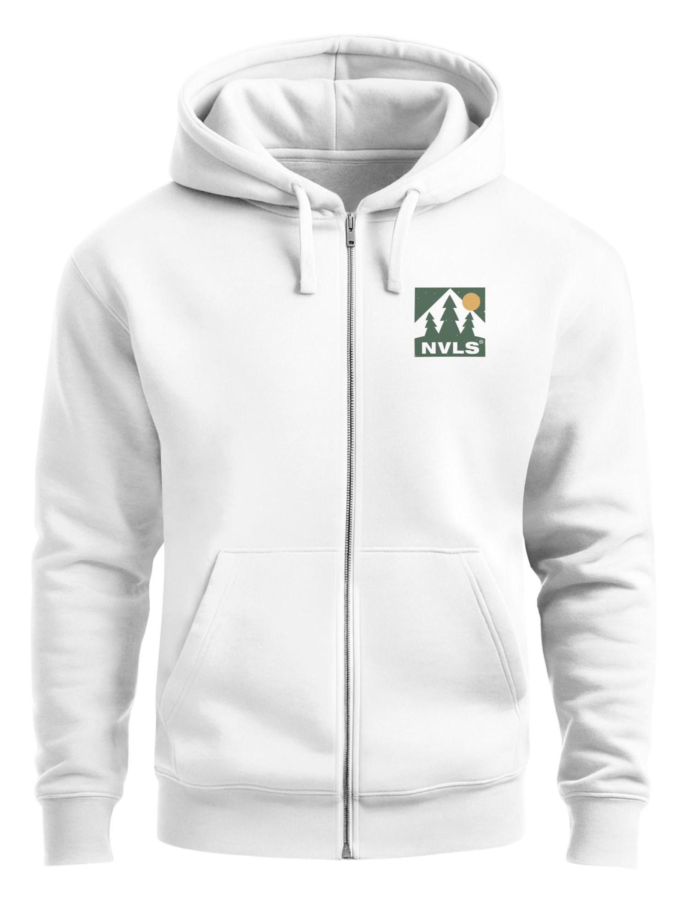 Neverless Zip-Up Hoodie 'Outdoor Adventure' in White: front